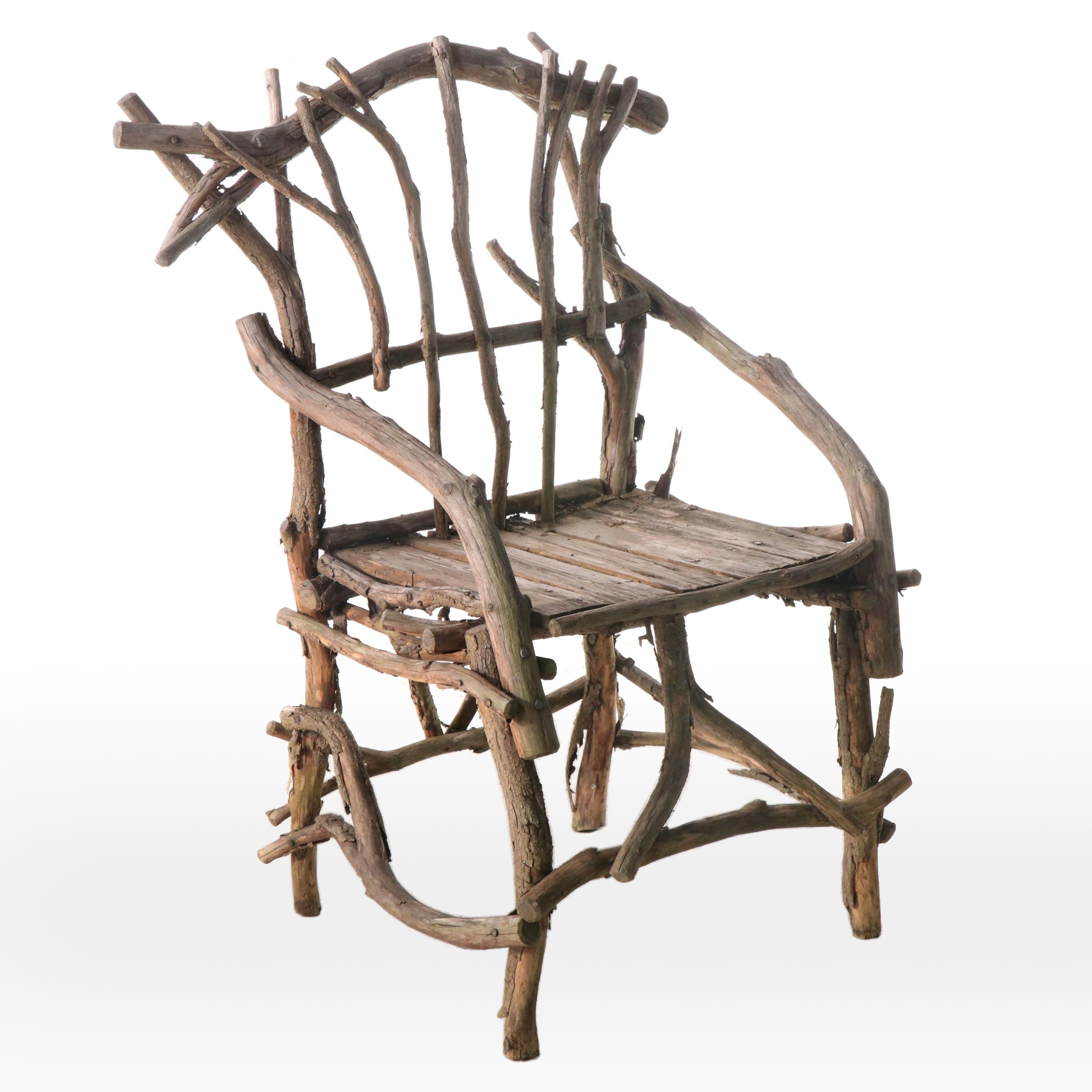 Robert Beaven Adirondack Style Handmade Twig and Branch Armchair, 20th Century