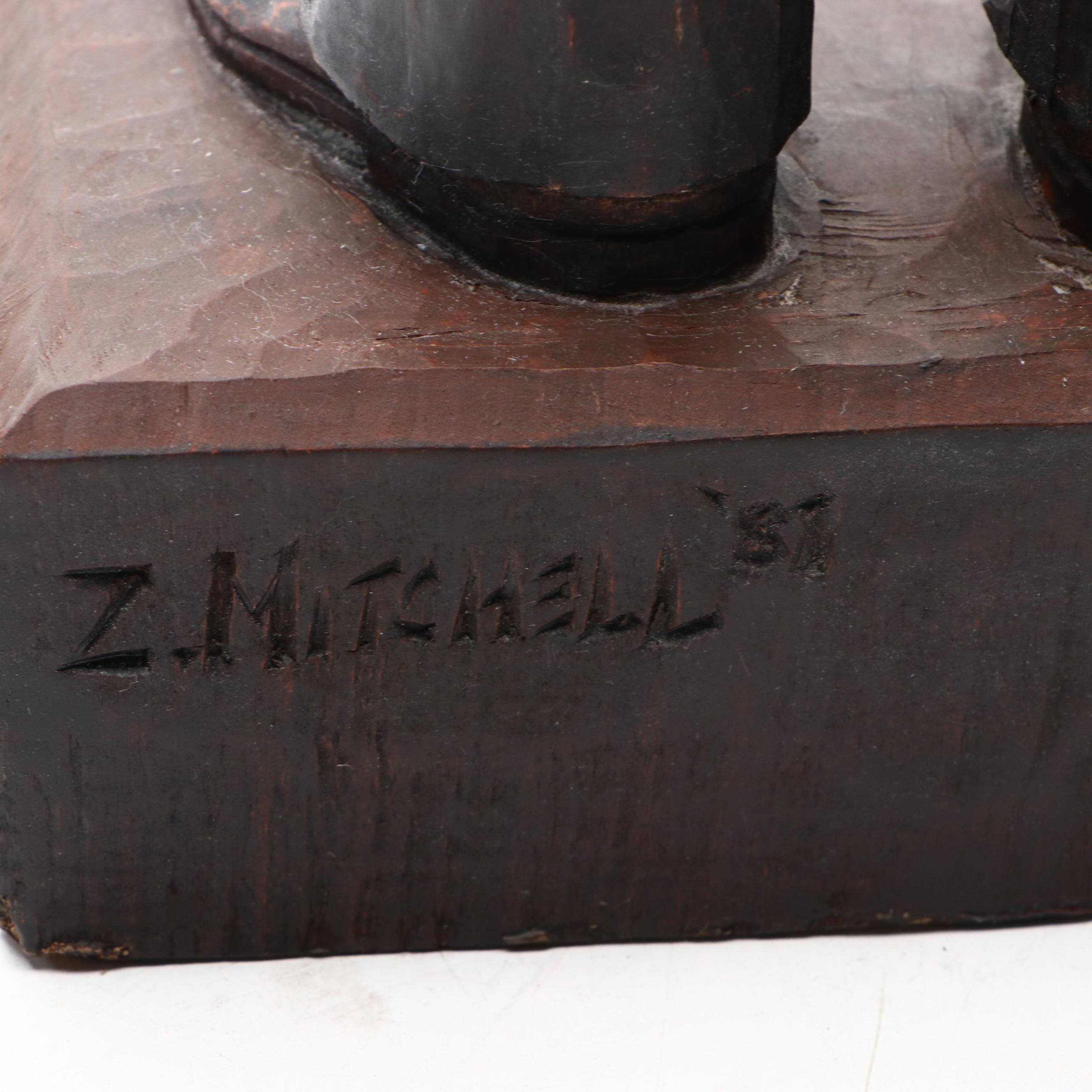 Z. Mitchell Painted Carved Wood Sculpture of Amish Man, 1987