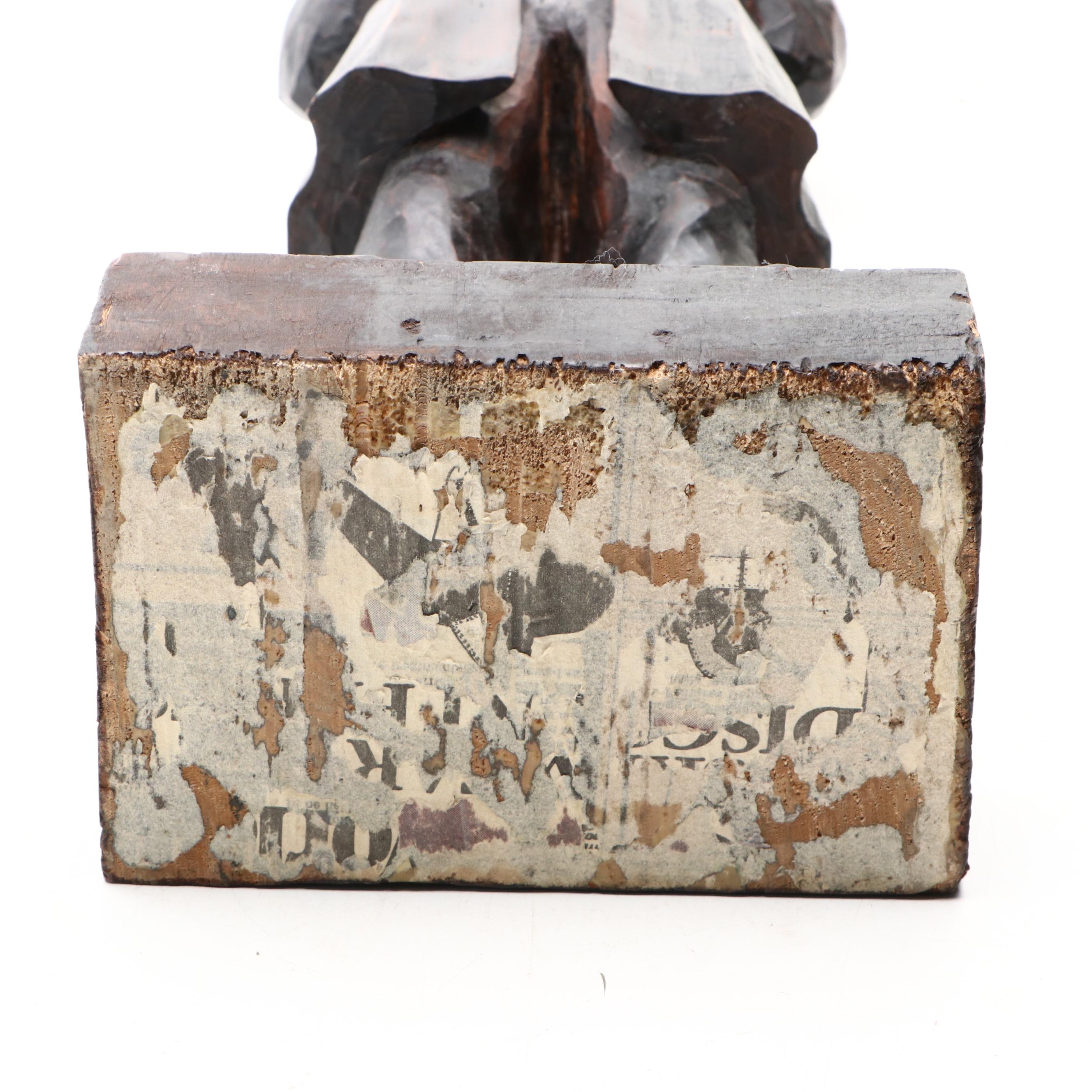 Z. Mitchell Painted Carved Wood Sculpture of Amish Man, 1987