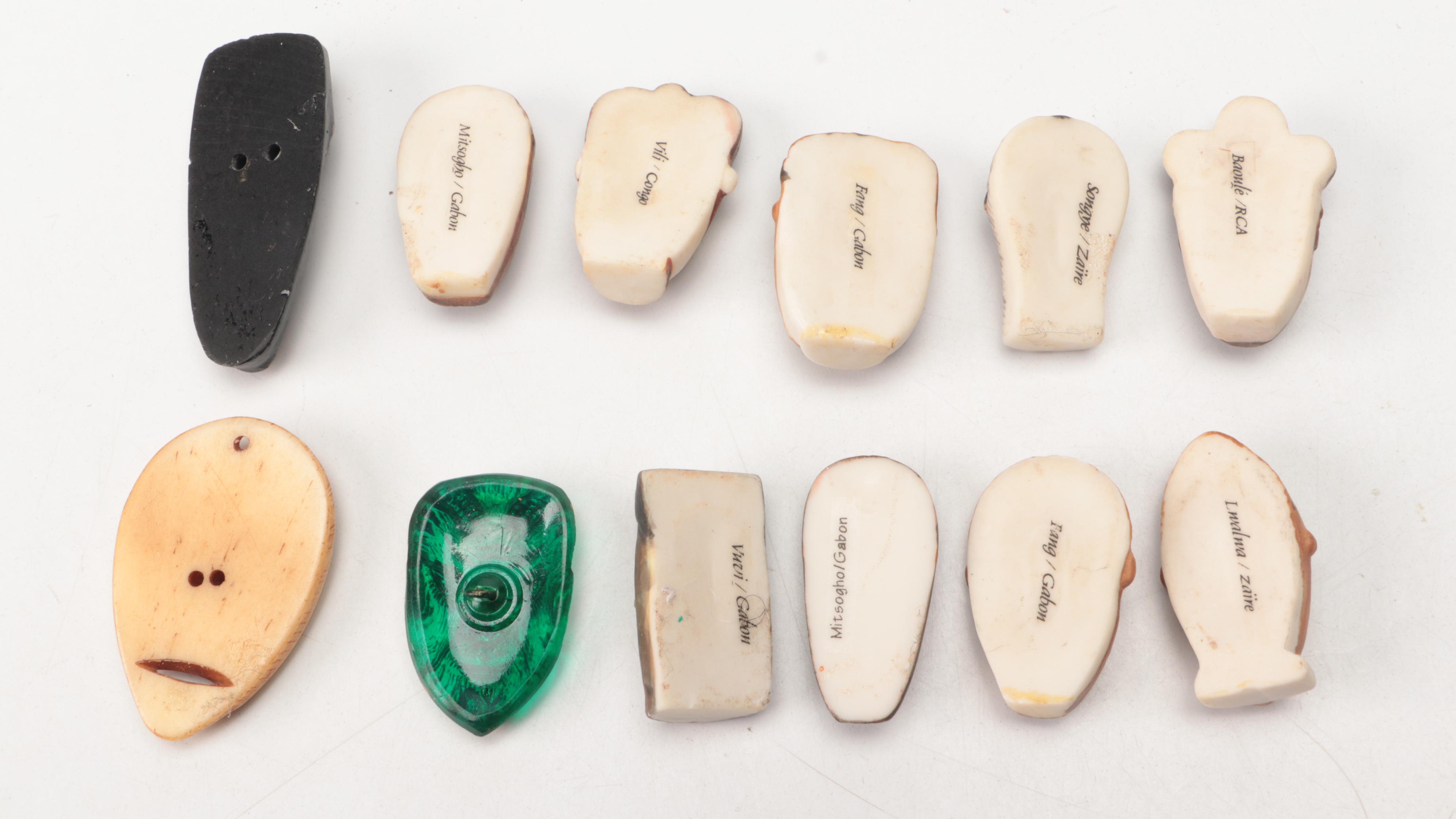 Miniature Ceramic and Bone African Souvenir Masks with Meerschaum Pipe