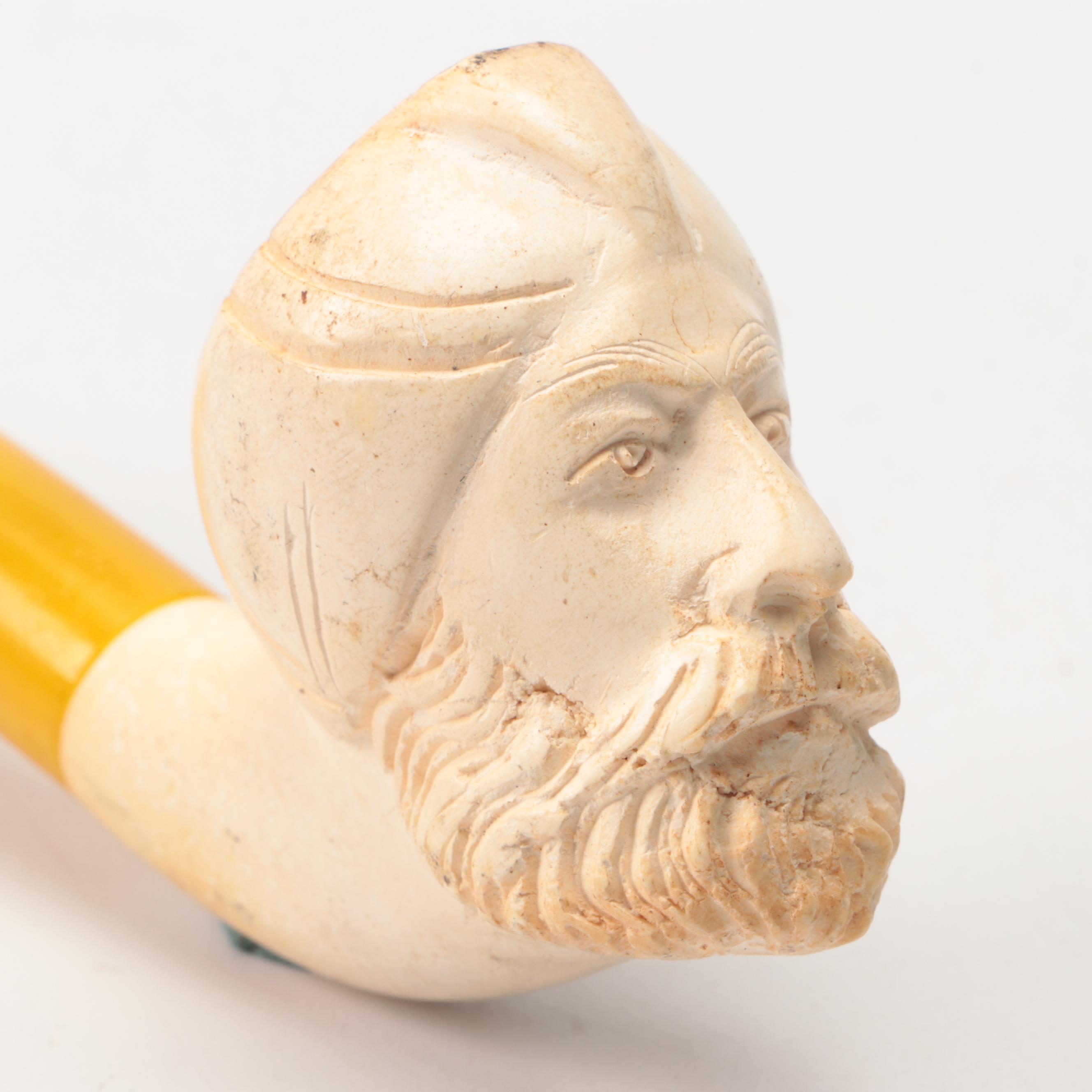 Miniature Ceramic and Bone African Souvenir Masks with Meerschaum Pipe