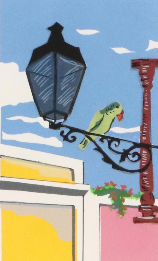Wilfred Labiosa Serigraph of Parrot on Streetlamp