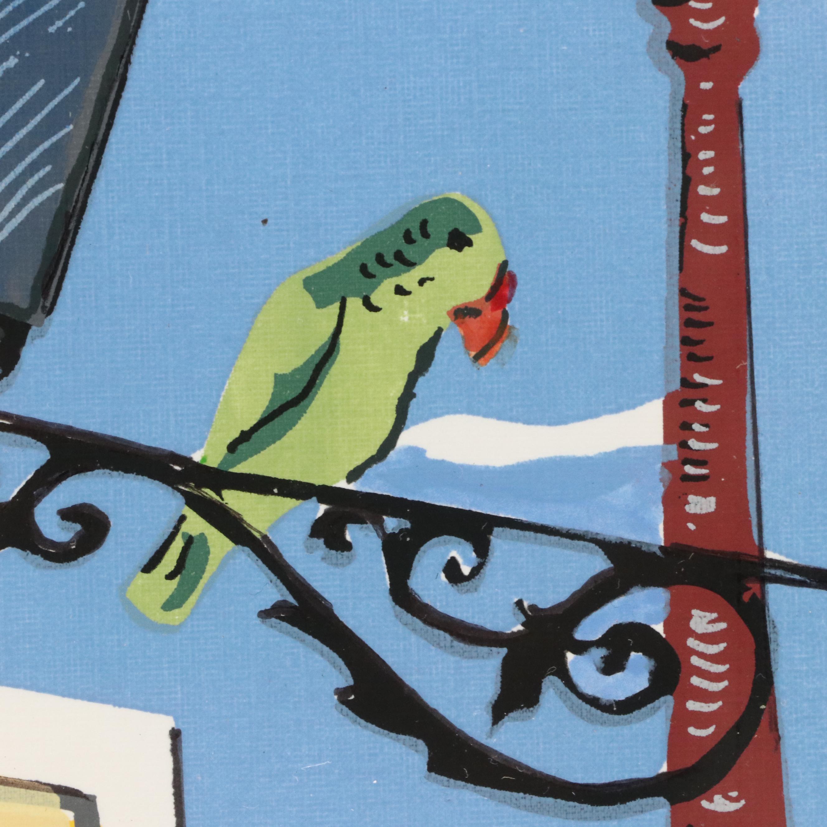 Wilfred Labiosa Serigraph of Parrot on Streetlamp