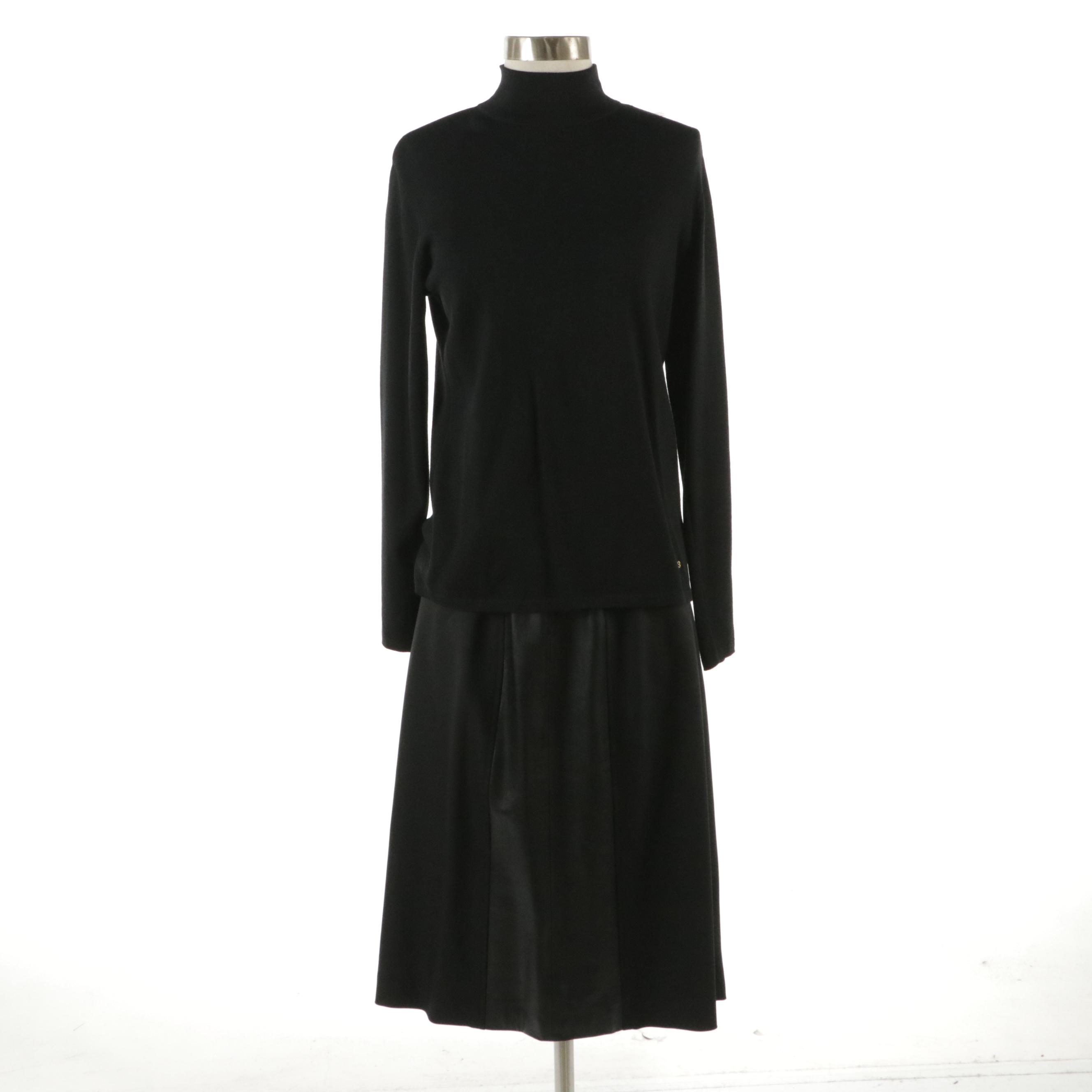Escada Wool Blend Turtleneck with Wool Blend and Faux Leather Skirt with Tags