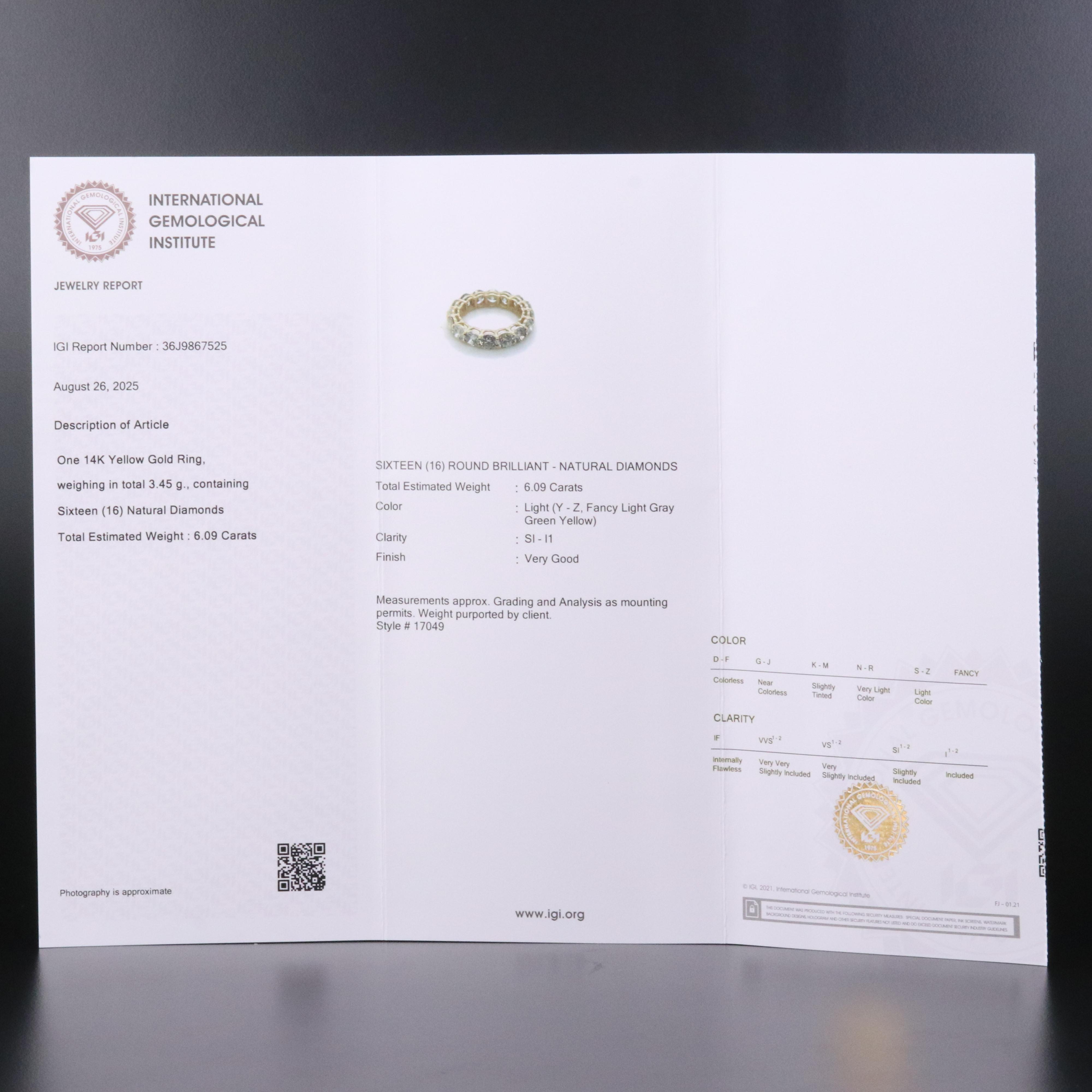 14K 6.09 CTW Diamond Eternity Band with IGI Report