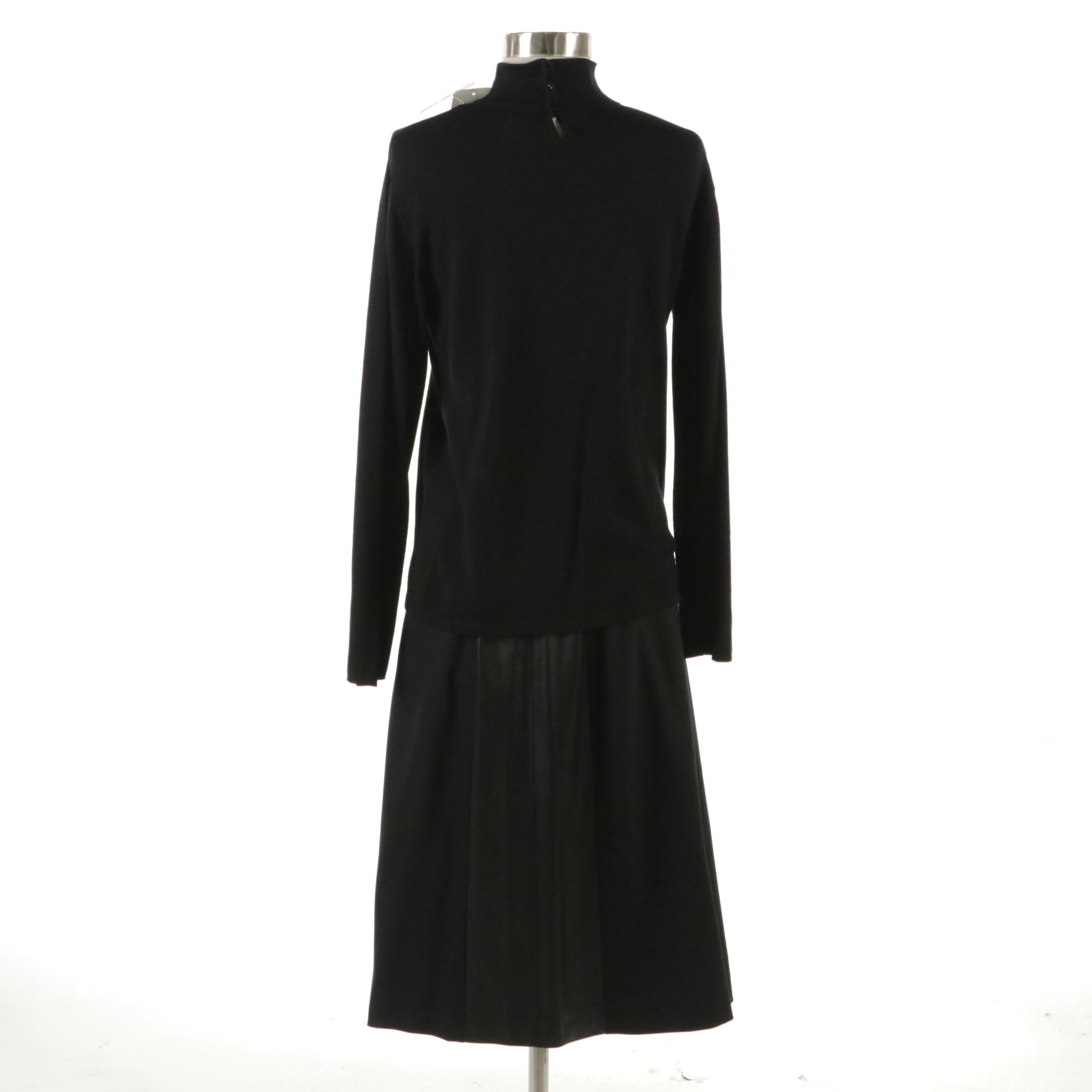 Escada Wool Blend Turtleneck with Wool Blend and Faux Leather Skirt with Tags
