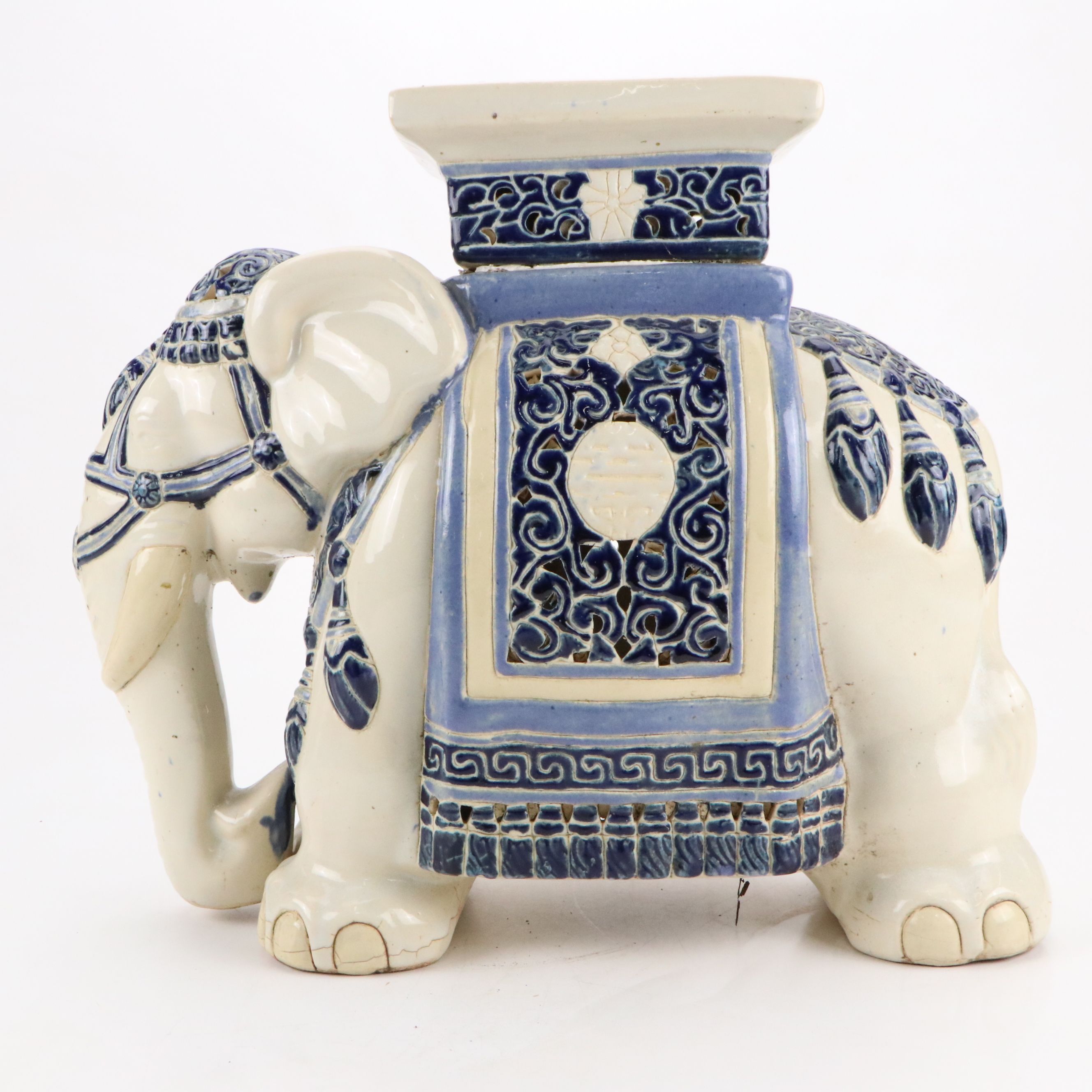 Indo-Persian Style Reticulated Ceramic Elephant Garden Seat