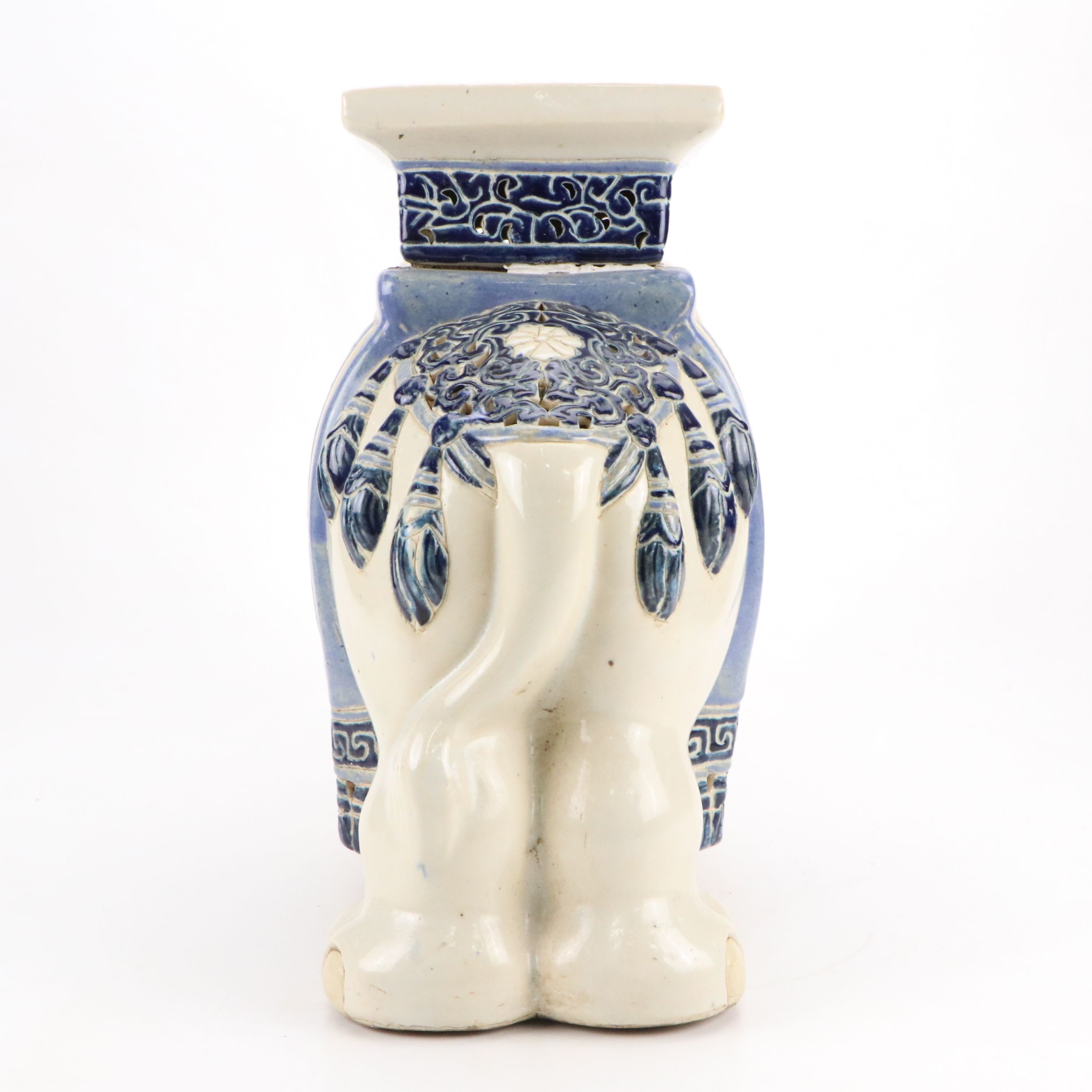 Indo-Persian Style Reticulated Ceramic Elephant Garden Seat