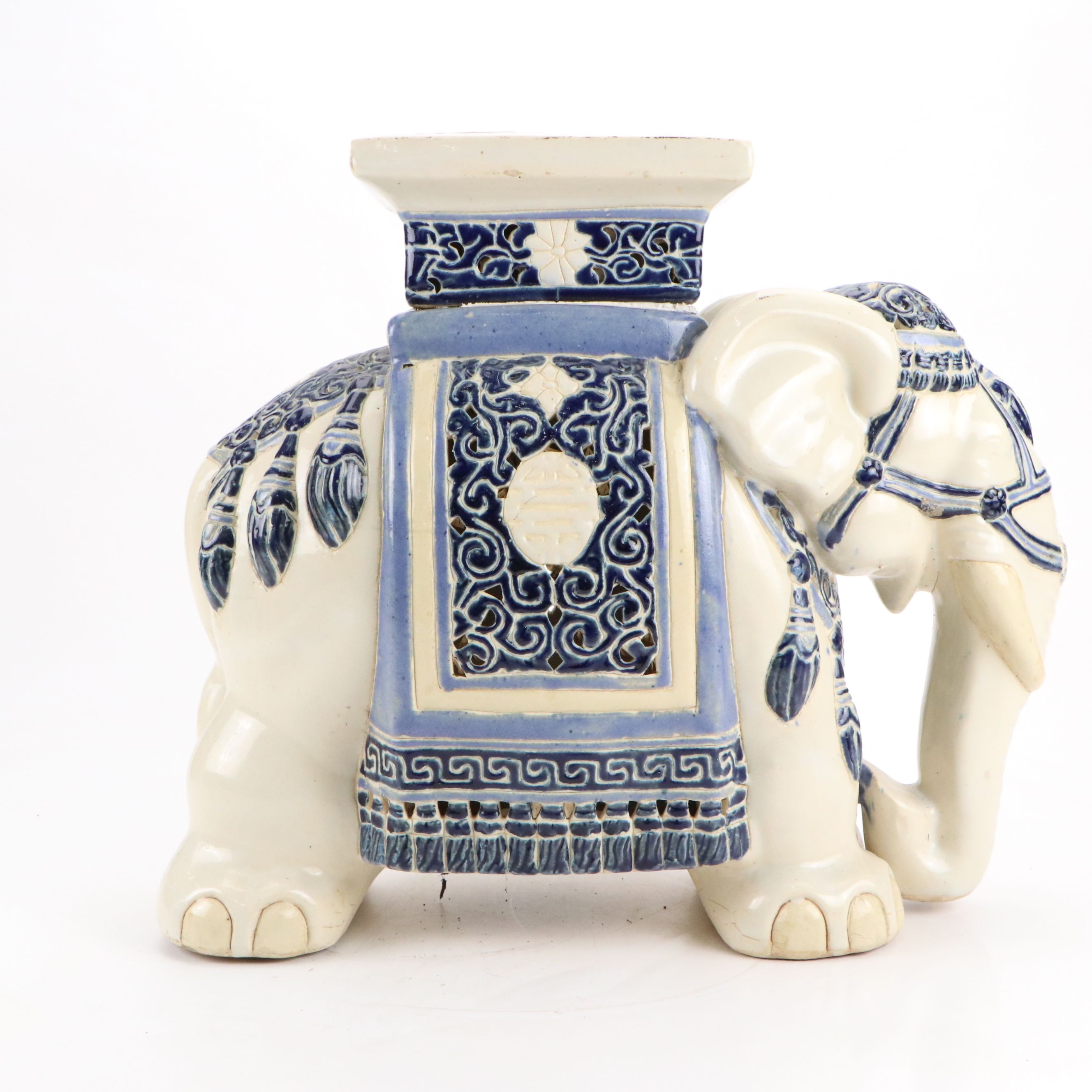 Indo-Persian Style Reticulated Ceramic Elephant Garden Seat