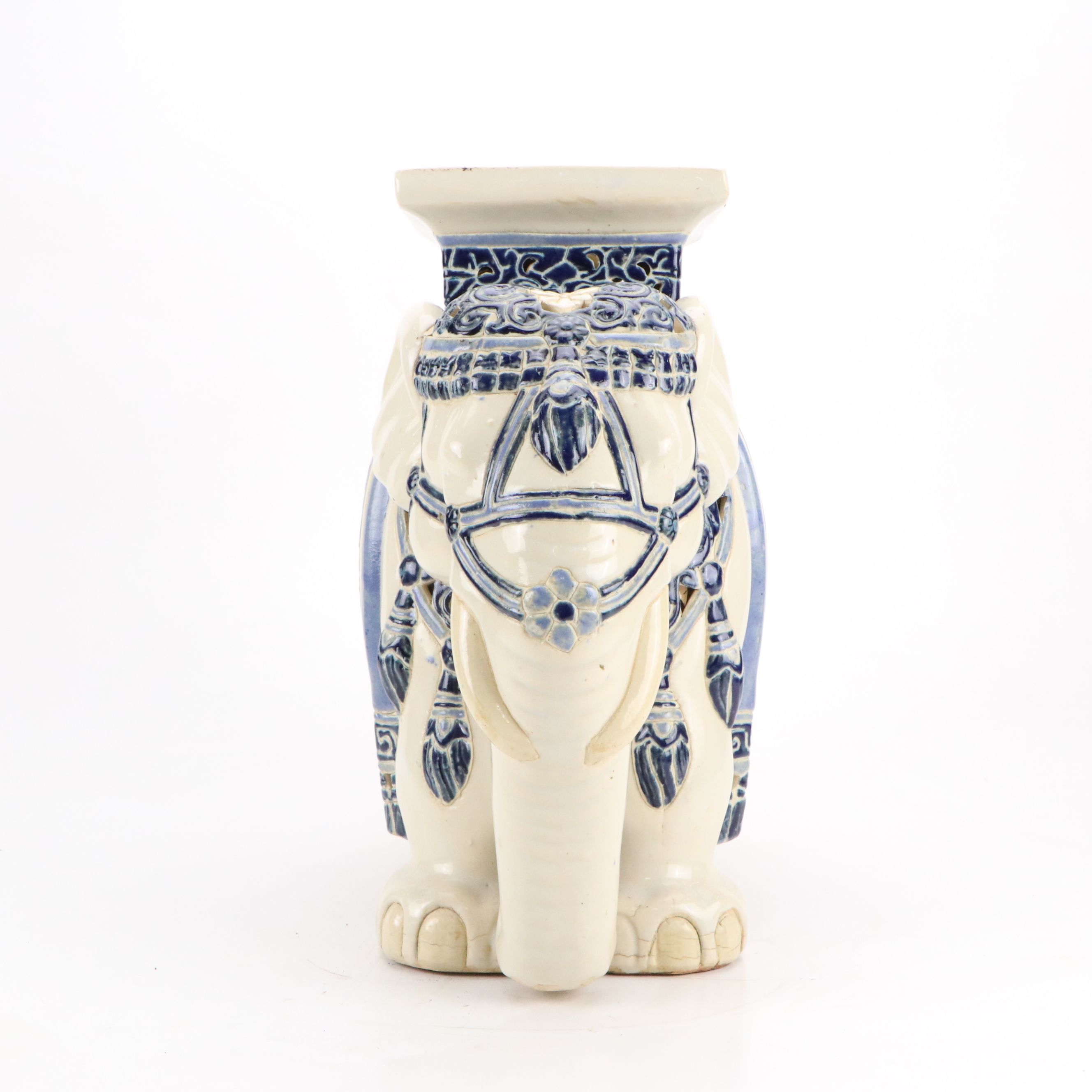 Indo-Persian Style Reticulated Ceramic Elephant Garden Seat