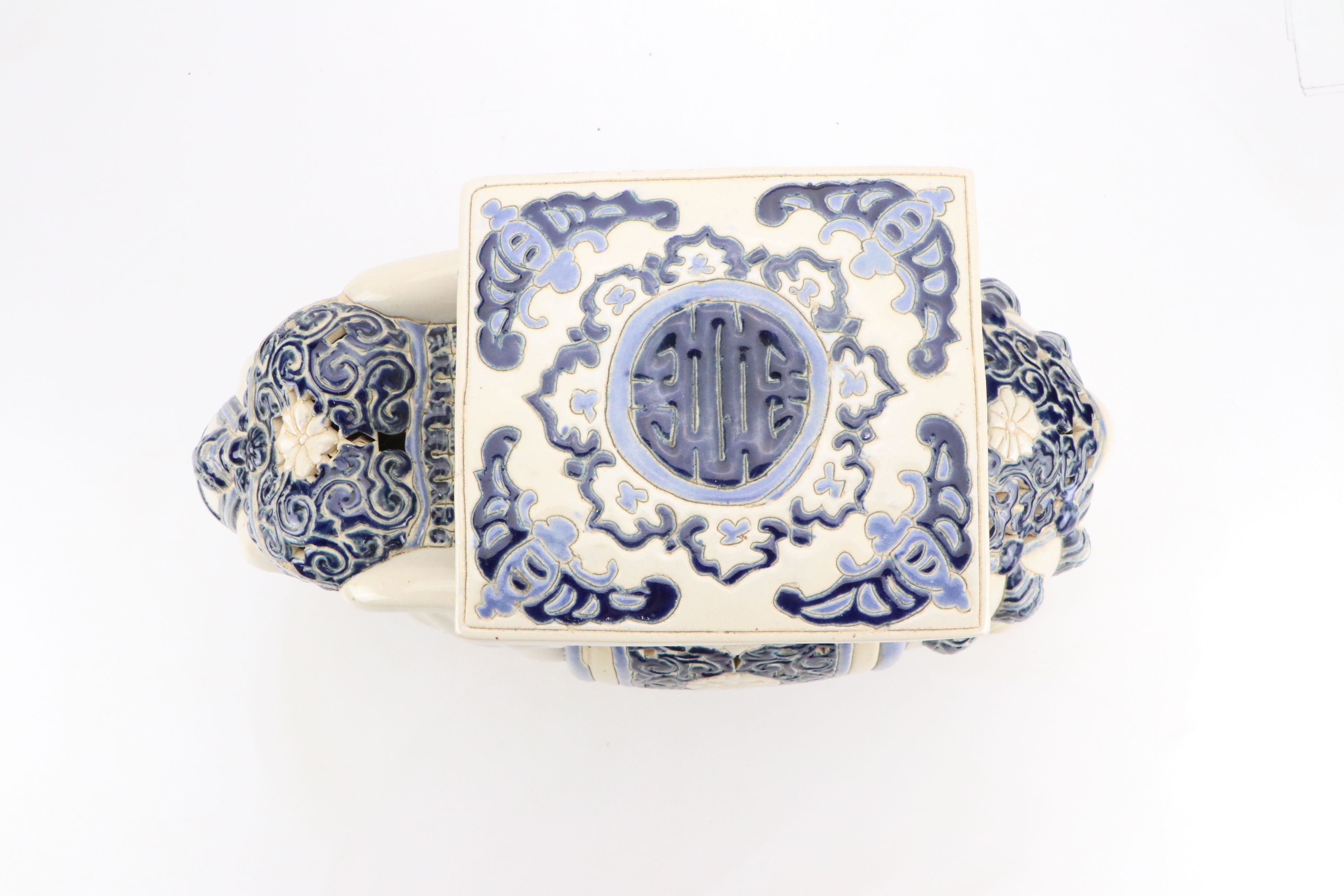 Indo-Persian Style Reticulated Ceramic Elephant Garden Seat