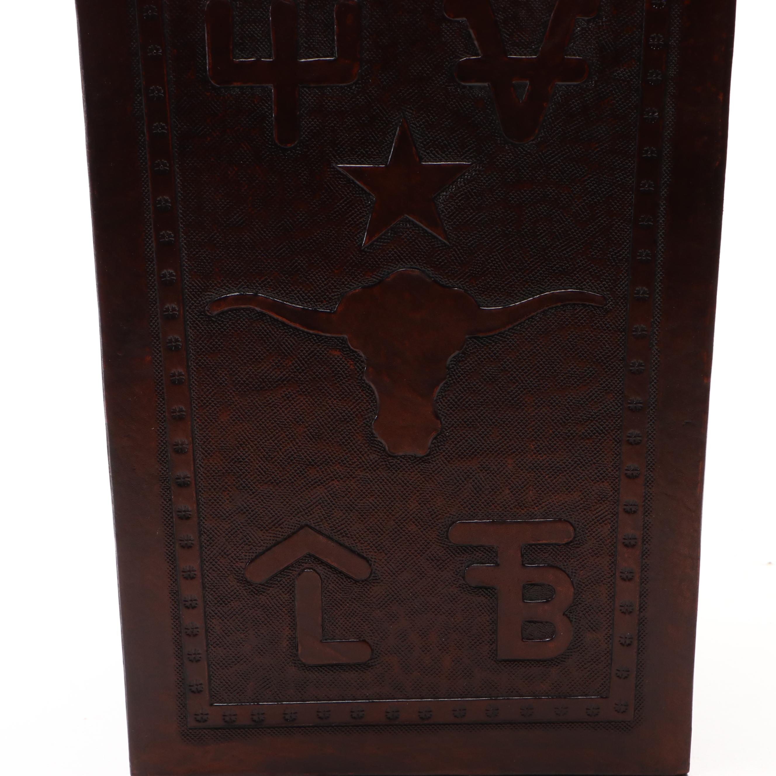 Southwestern Style Wooden and Leather Longhorn Umbrella Stand