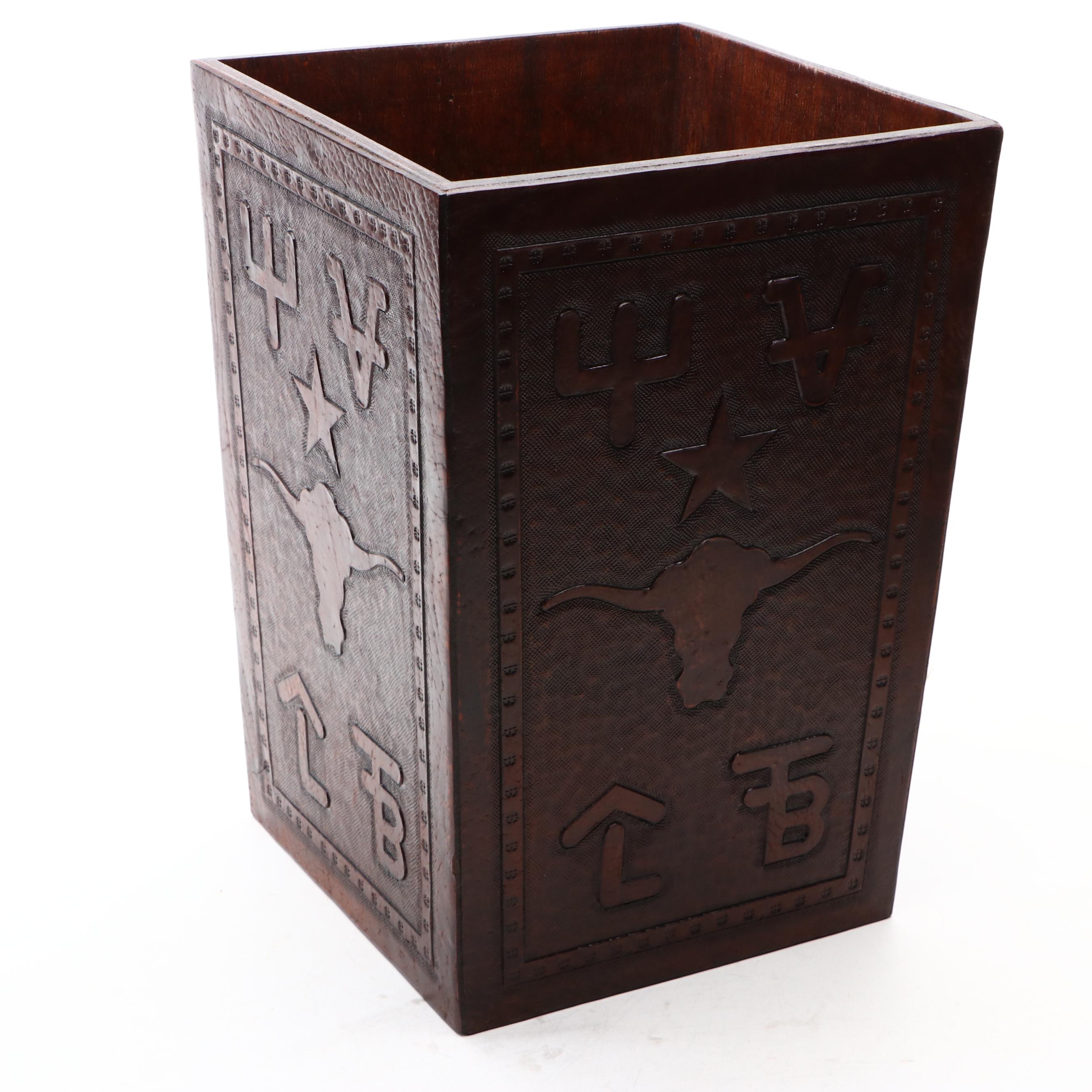 Southwestern Style Wooden and Leather Longhorn Umbrella Stand