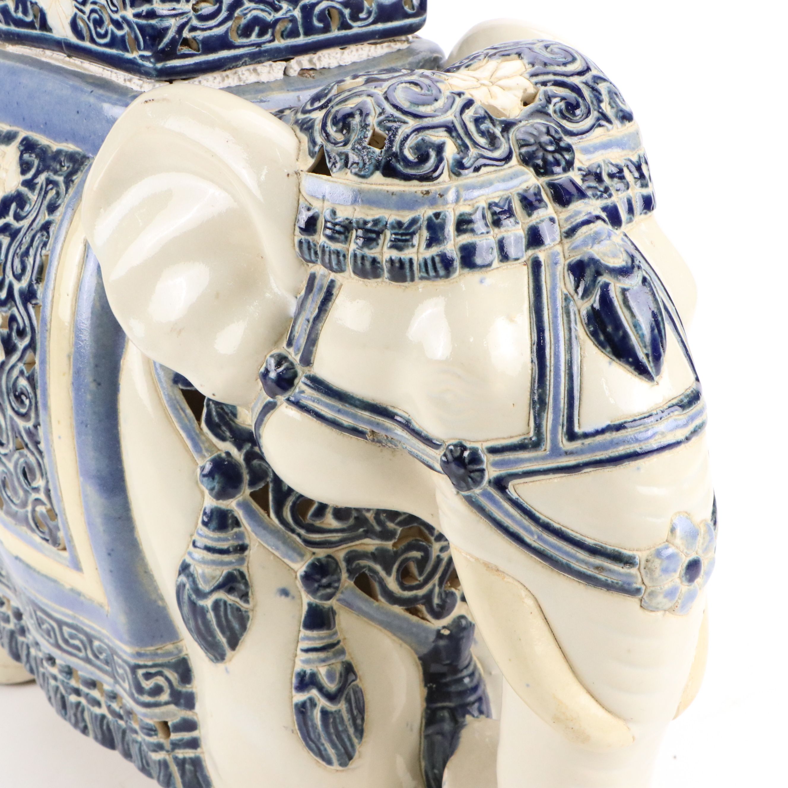 Indo-Persian Style Reticulated Ceramic Elephant Garden Seat