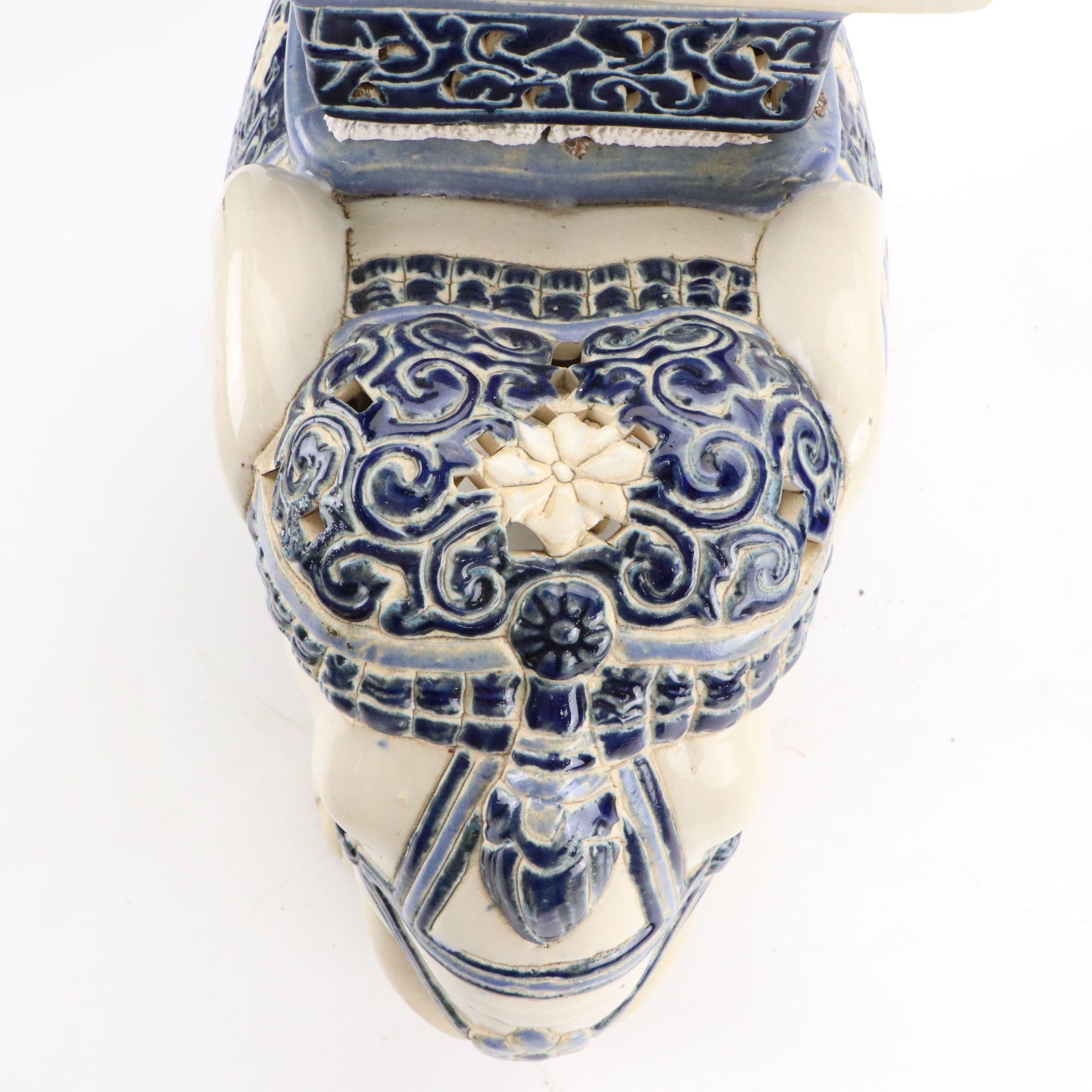 Indo-Persian Style Reticulated Ceramic Elephant Garden Seat