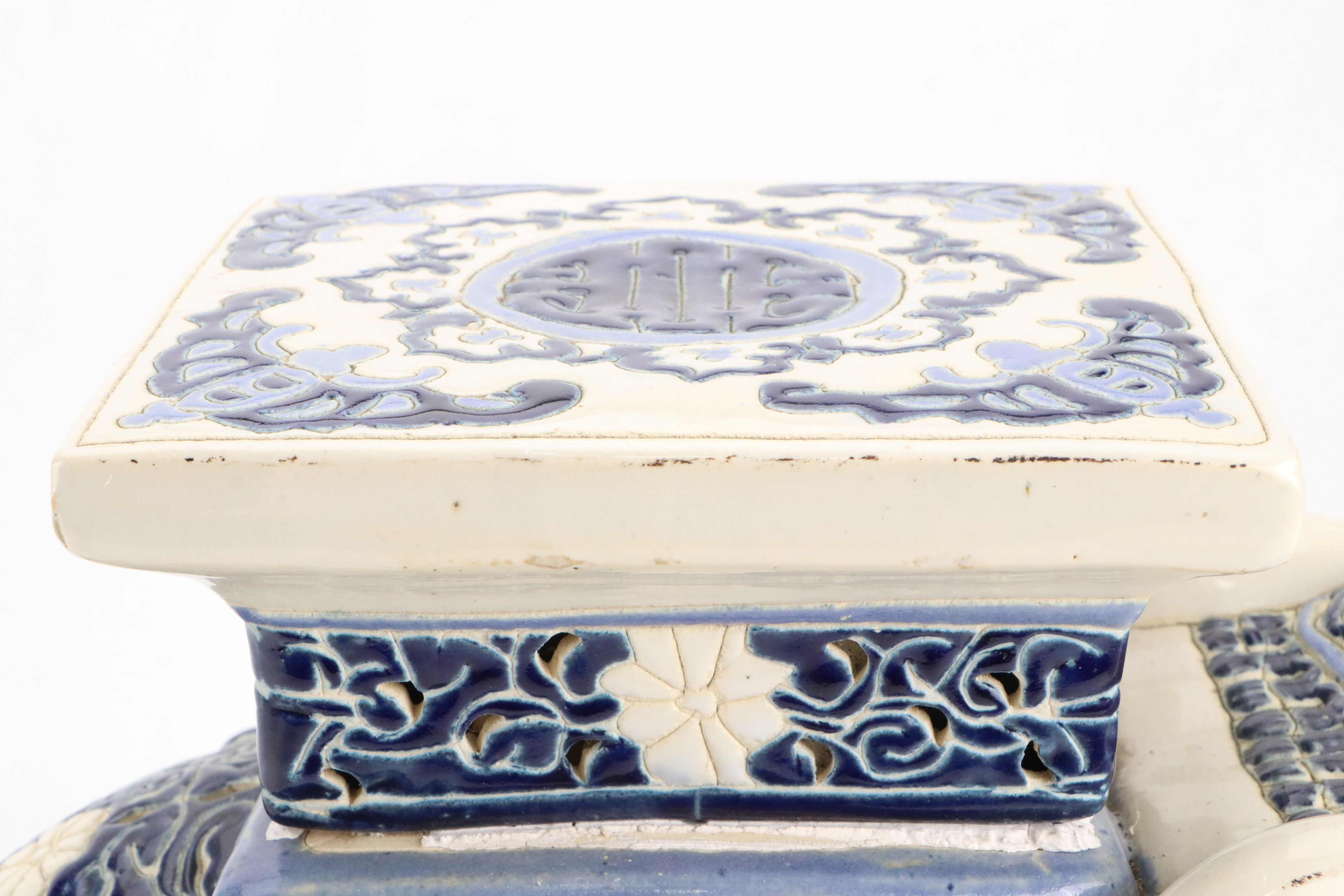 Indo-Persian Style Reticulated Ceramic Elephant Garden Seat