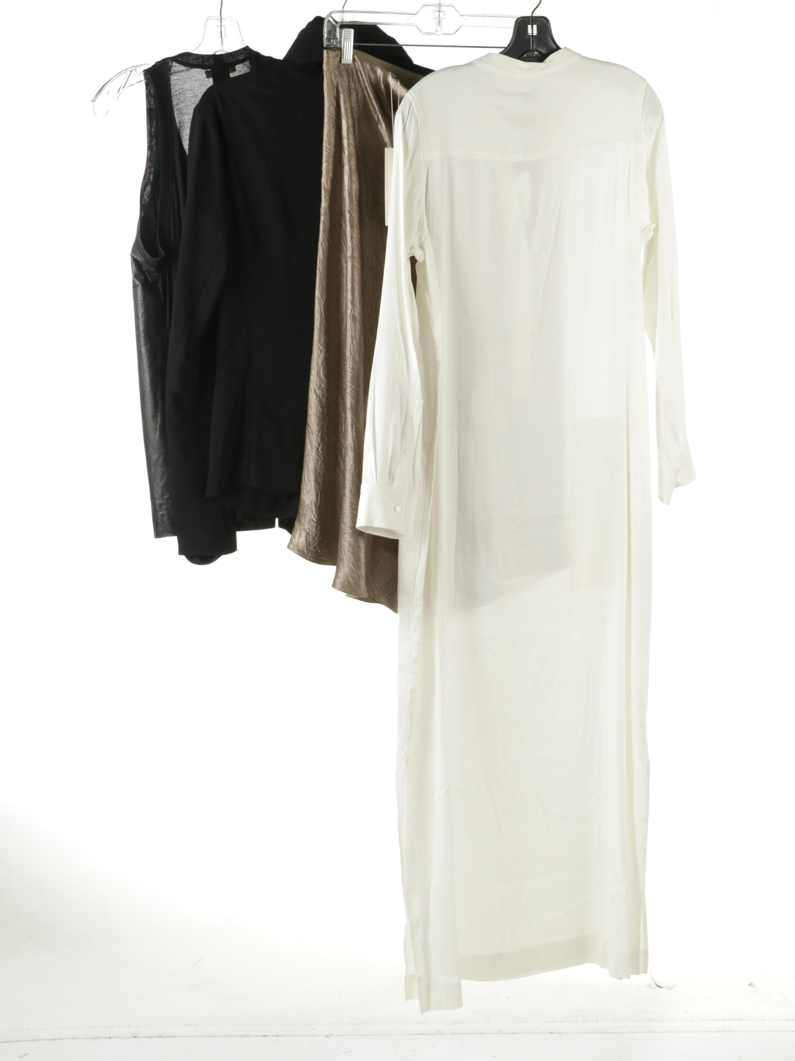 Vince White Linen Maxi Shirt Dress & Midi Skirt, Helmut Lang Leather & Other Top