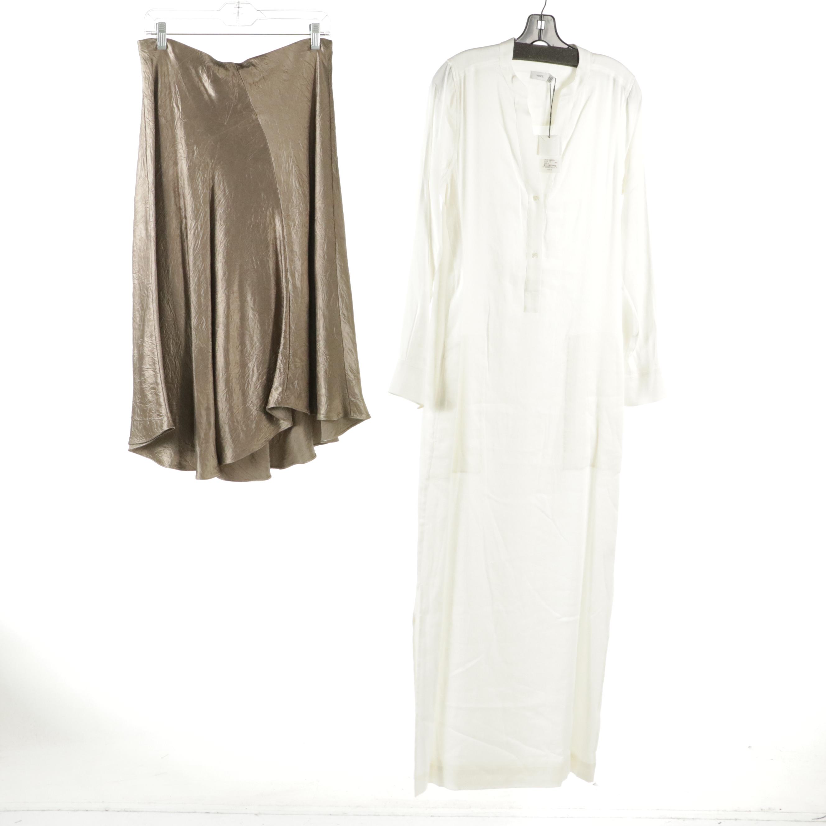 Vince White Linen Maxi Shirt Dress & Midi Skirt, Helmut Lang Leather & Other Top