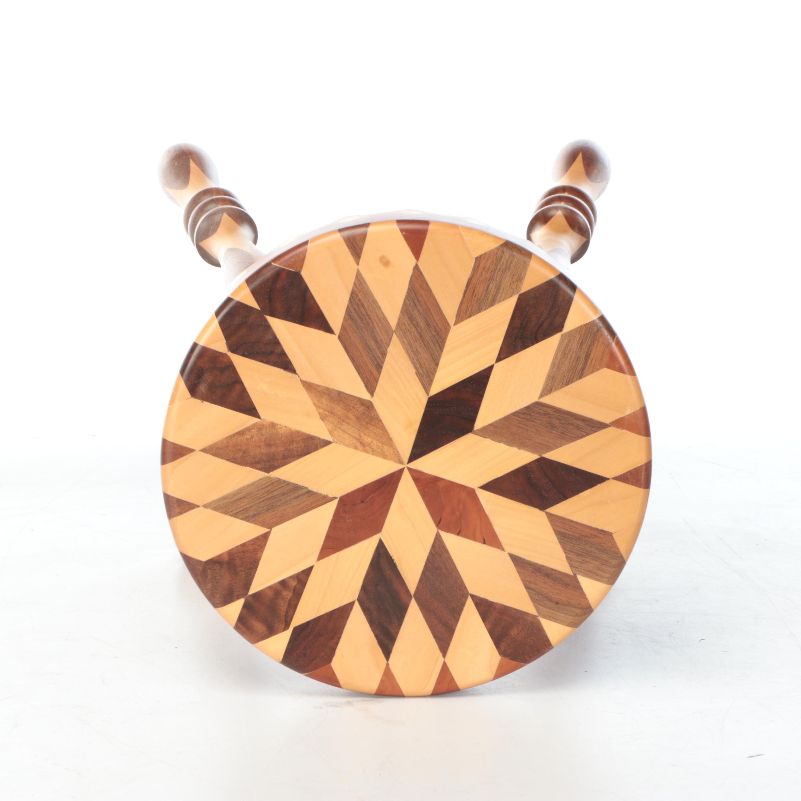 Folk Art Segmented and Turned Wood Stool