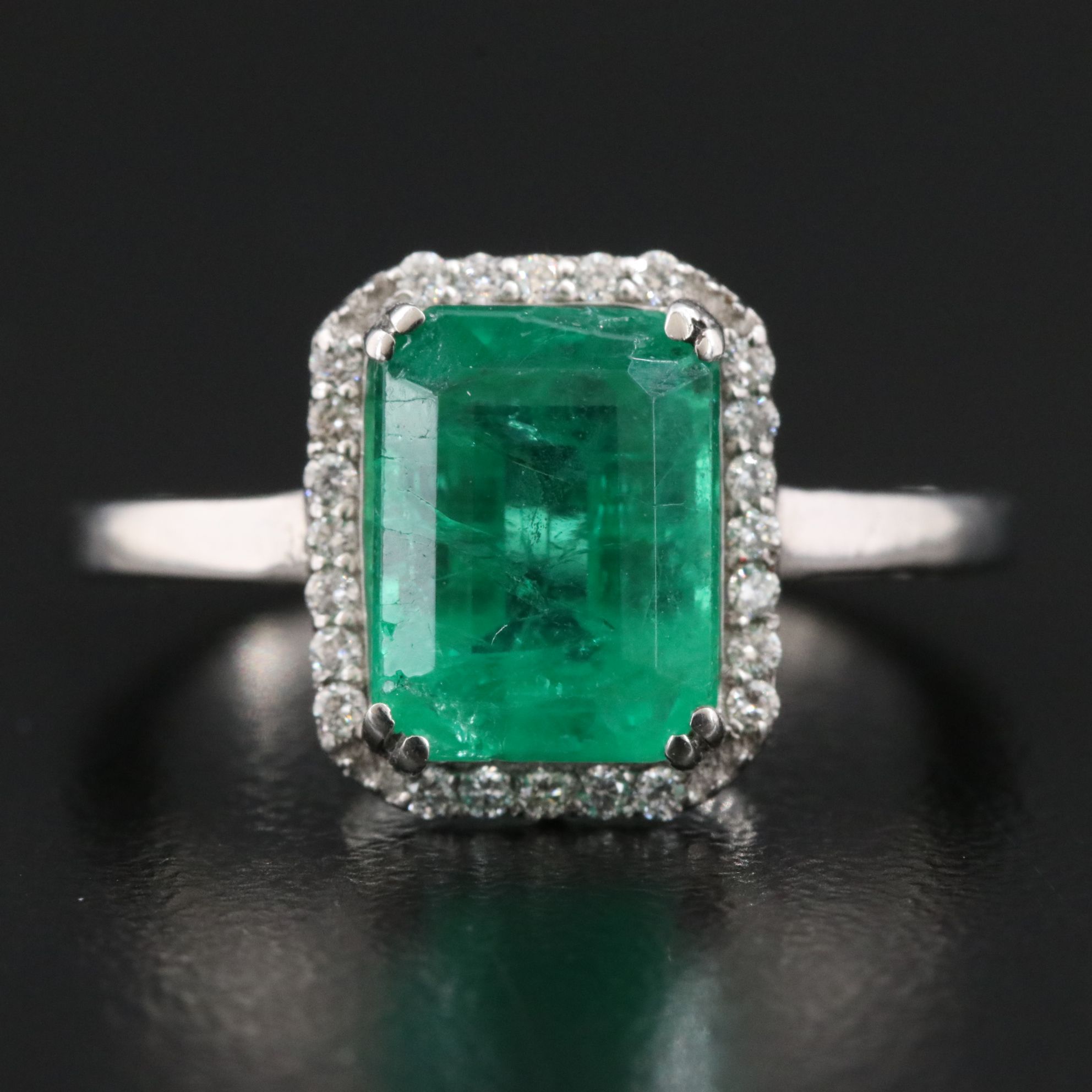 Platinum 3.65 CT Emerald and Diamond Ring