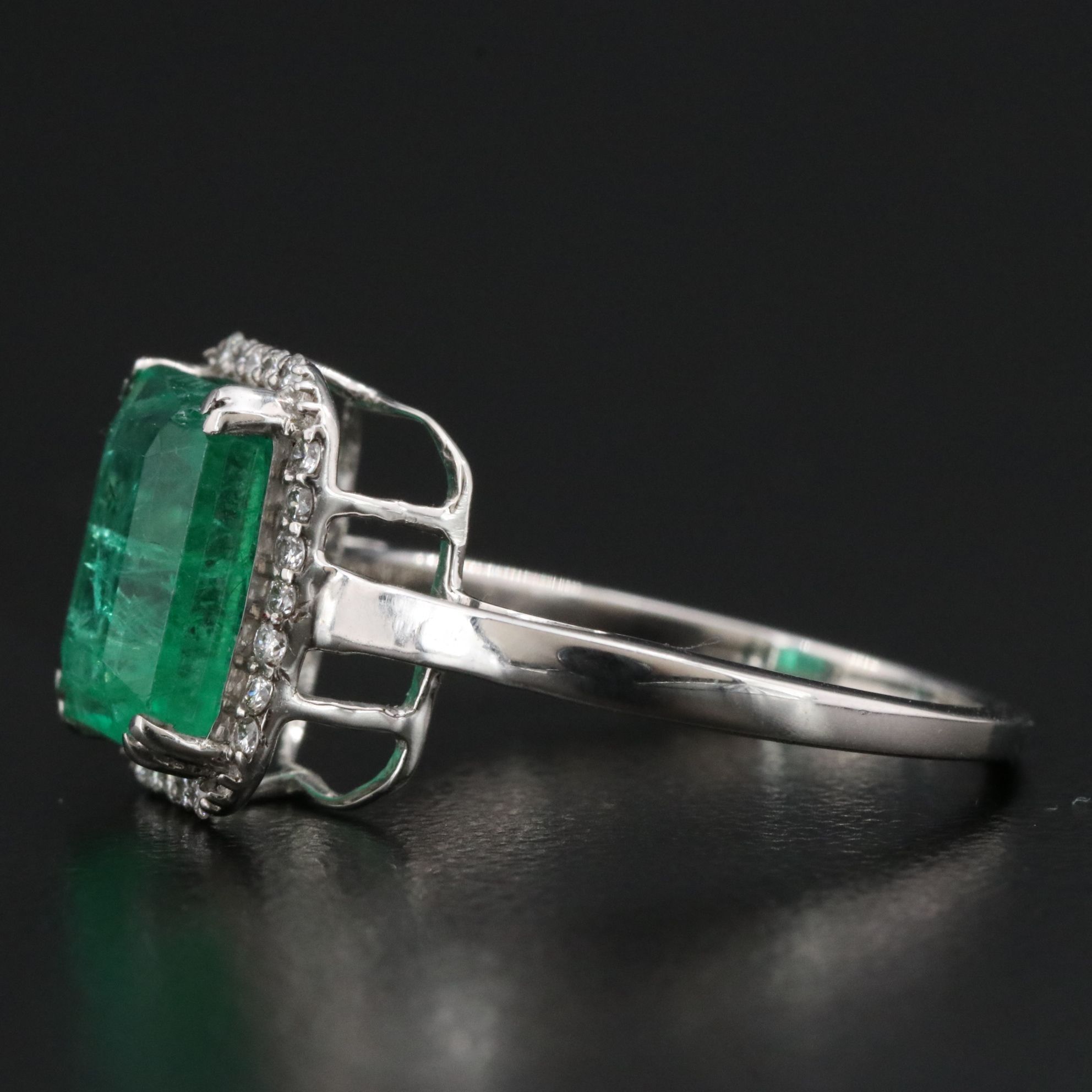 Platinum 3.65 CT Emerald and Diamond Ring