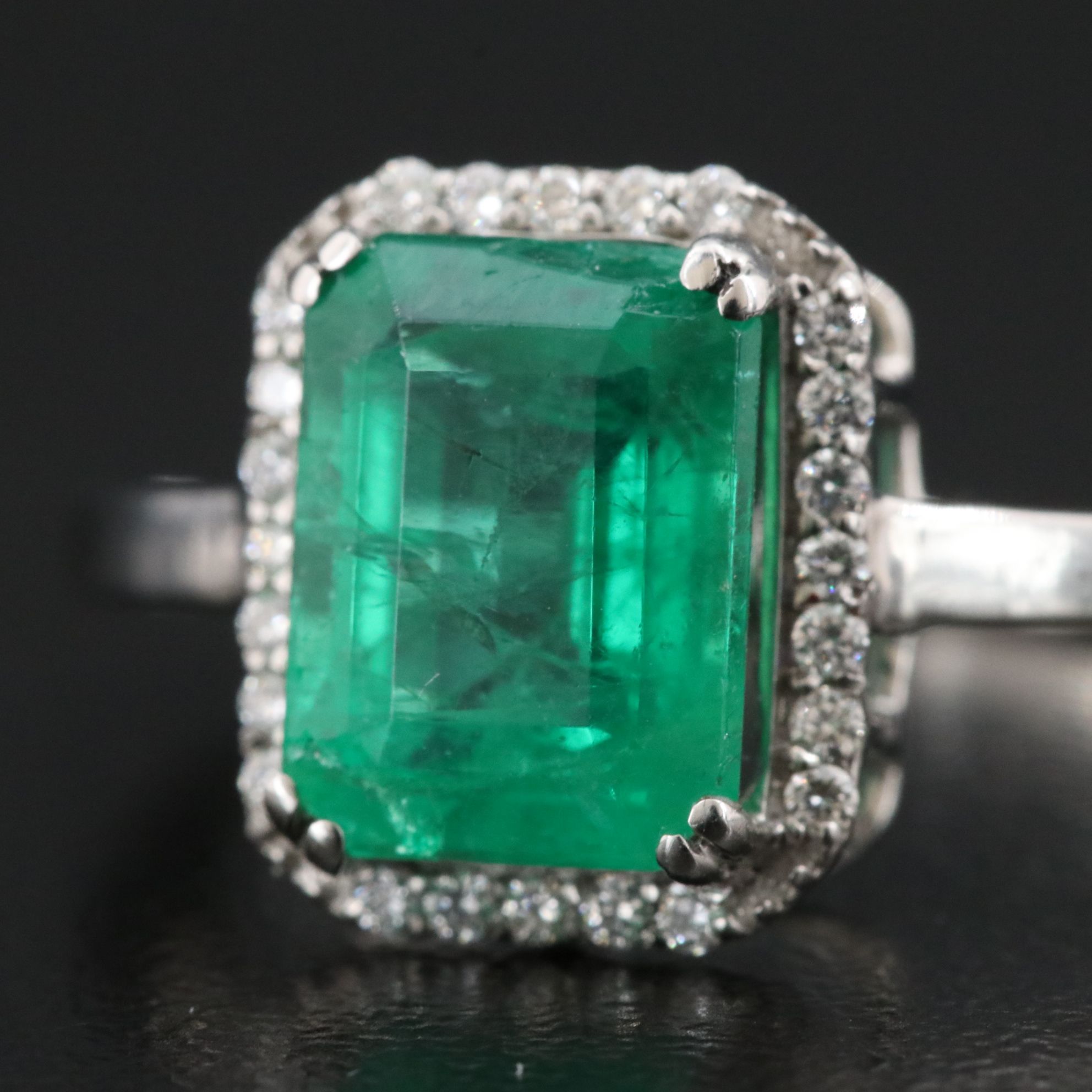 Platinum 3.65 CT Emerald and Diamond Ring