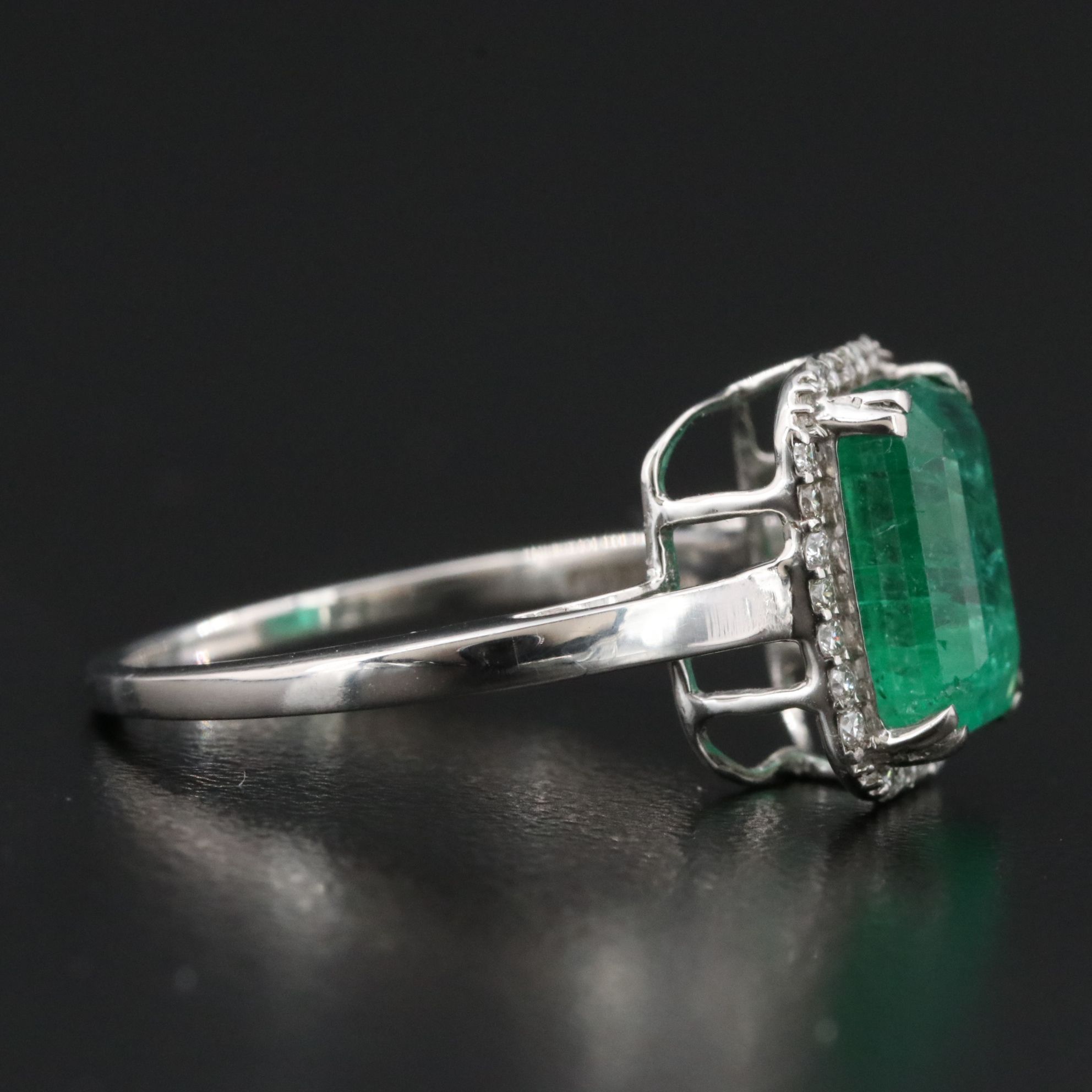Platinum 3.65 CT Emerald and Diamond Ring