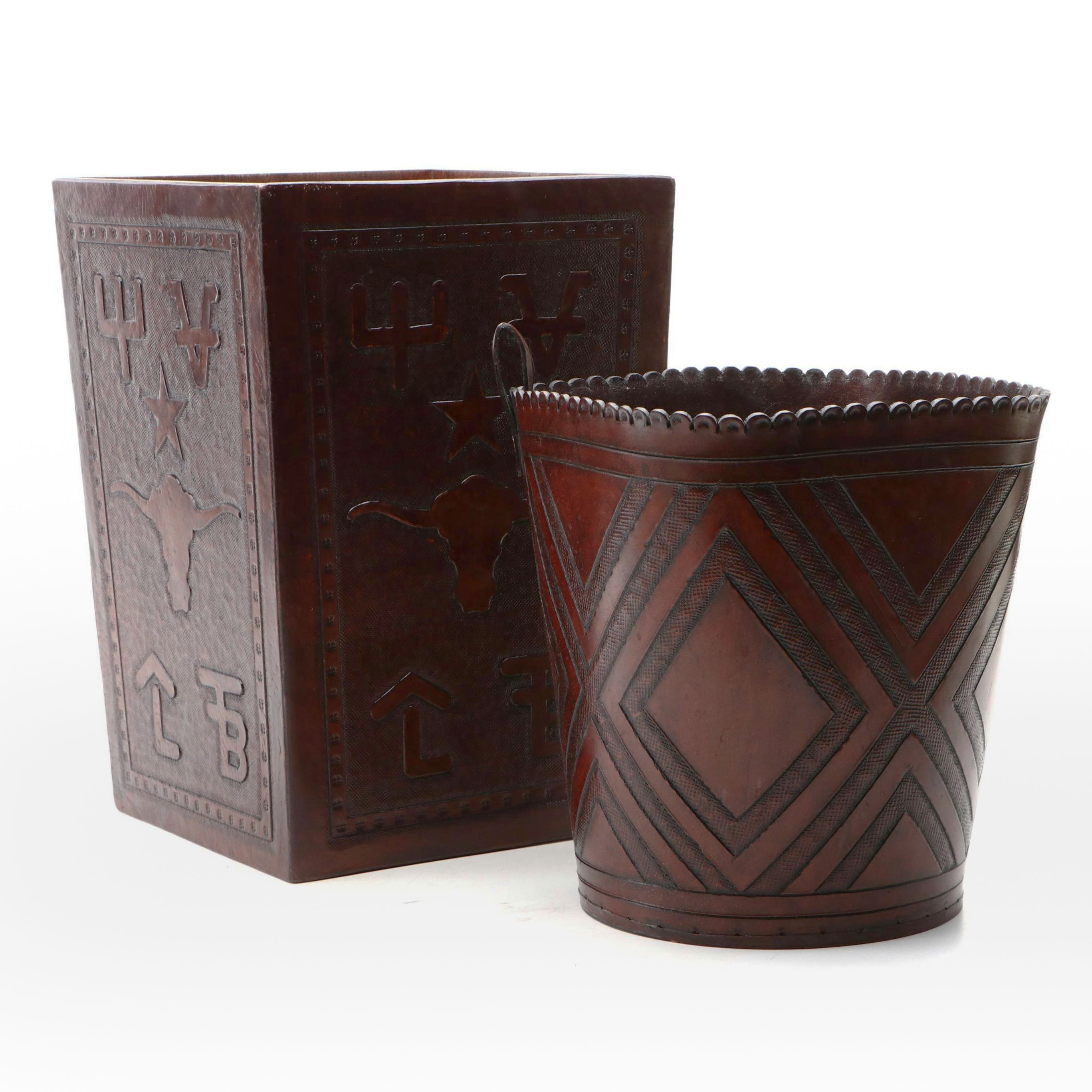 Southwestern Style Wooden and Leather Longhorn Umbrella Stand