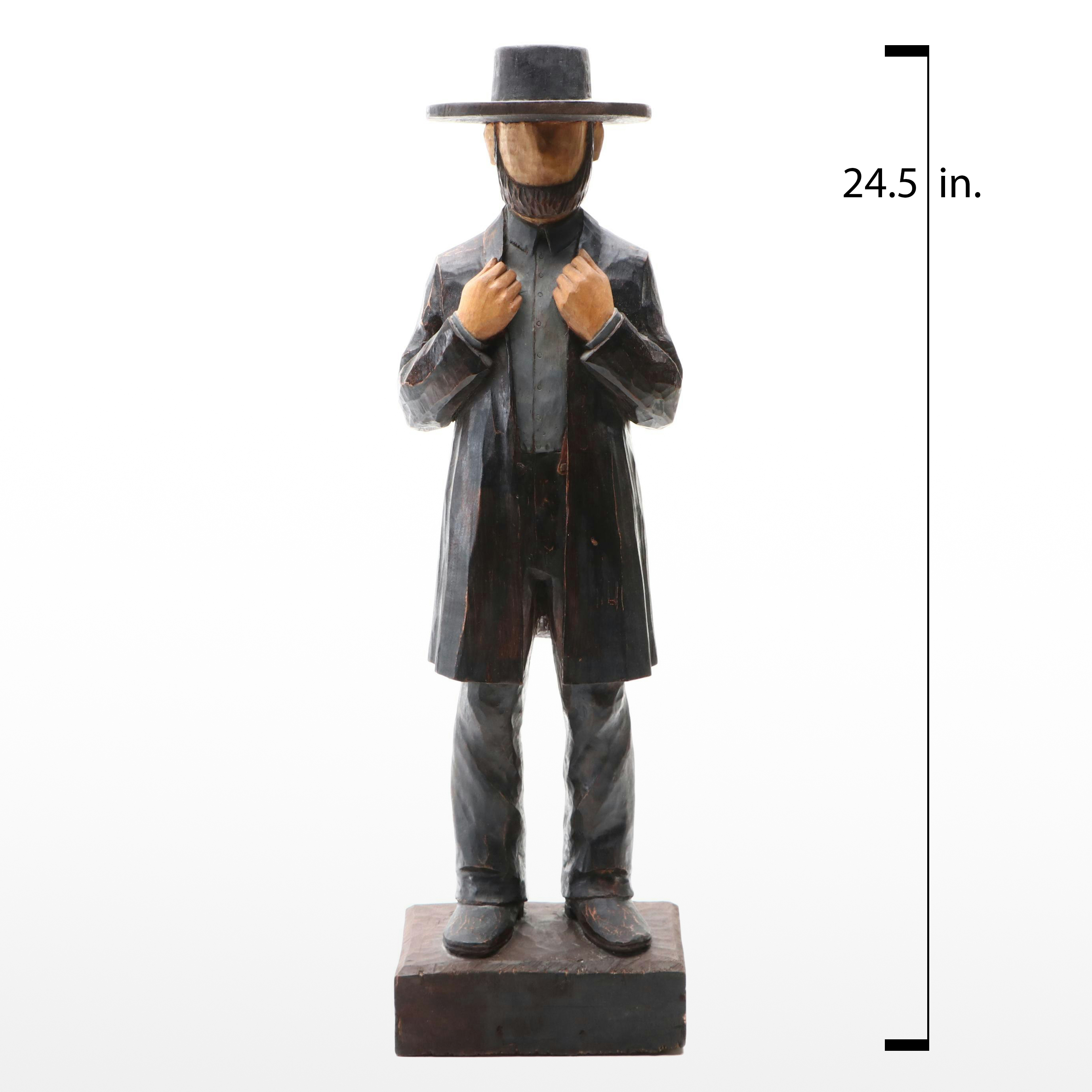 Z. Mitchell Painted Carved Wood Sculpture of Amish Man, 1987