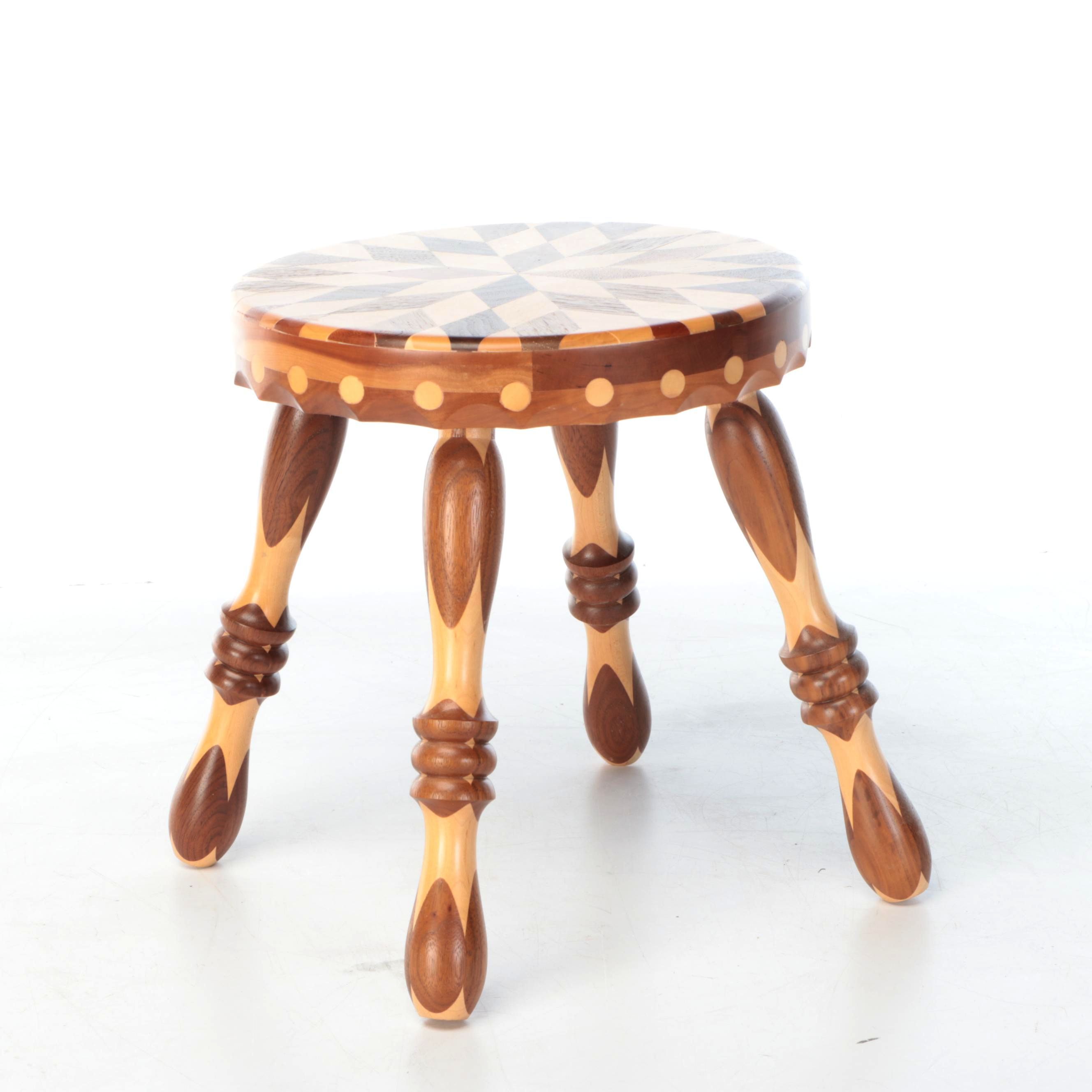 Folk Art Segmented and Turned Wood Stool