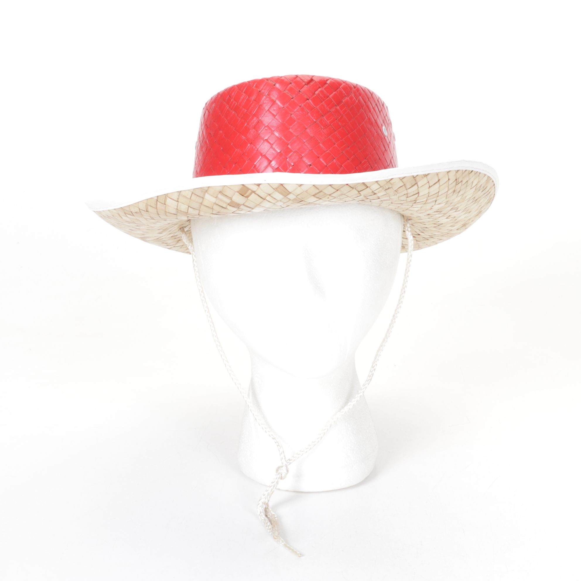 Western Horse Motif on Red, Blue and Yellow Woven Straw Hats, Mid-Late 20th C.
