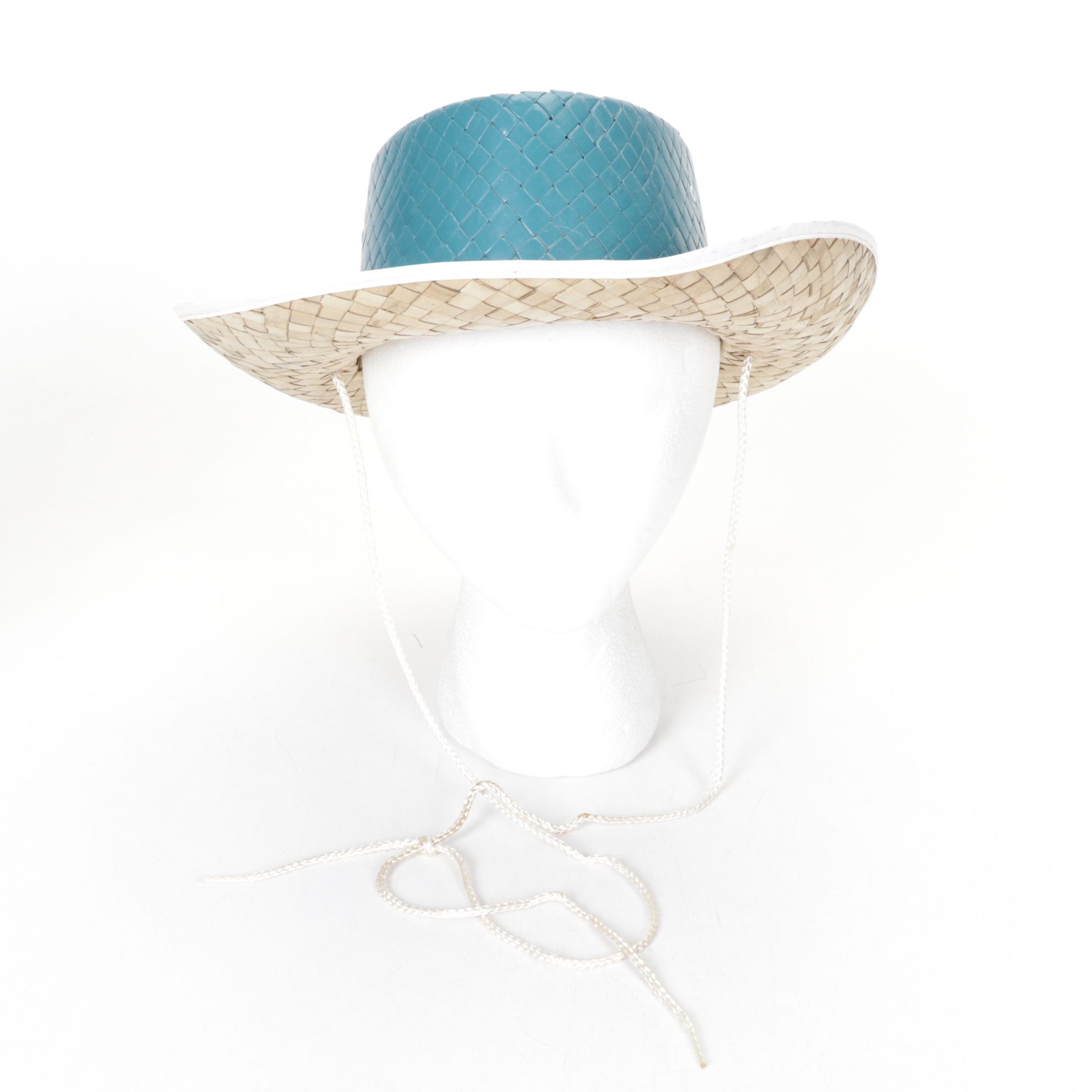 Western Horse Motif on Red, Blue and Yellow Woven Straw Hats, Mid-Late 20th C.