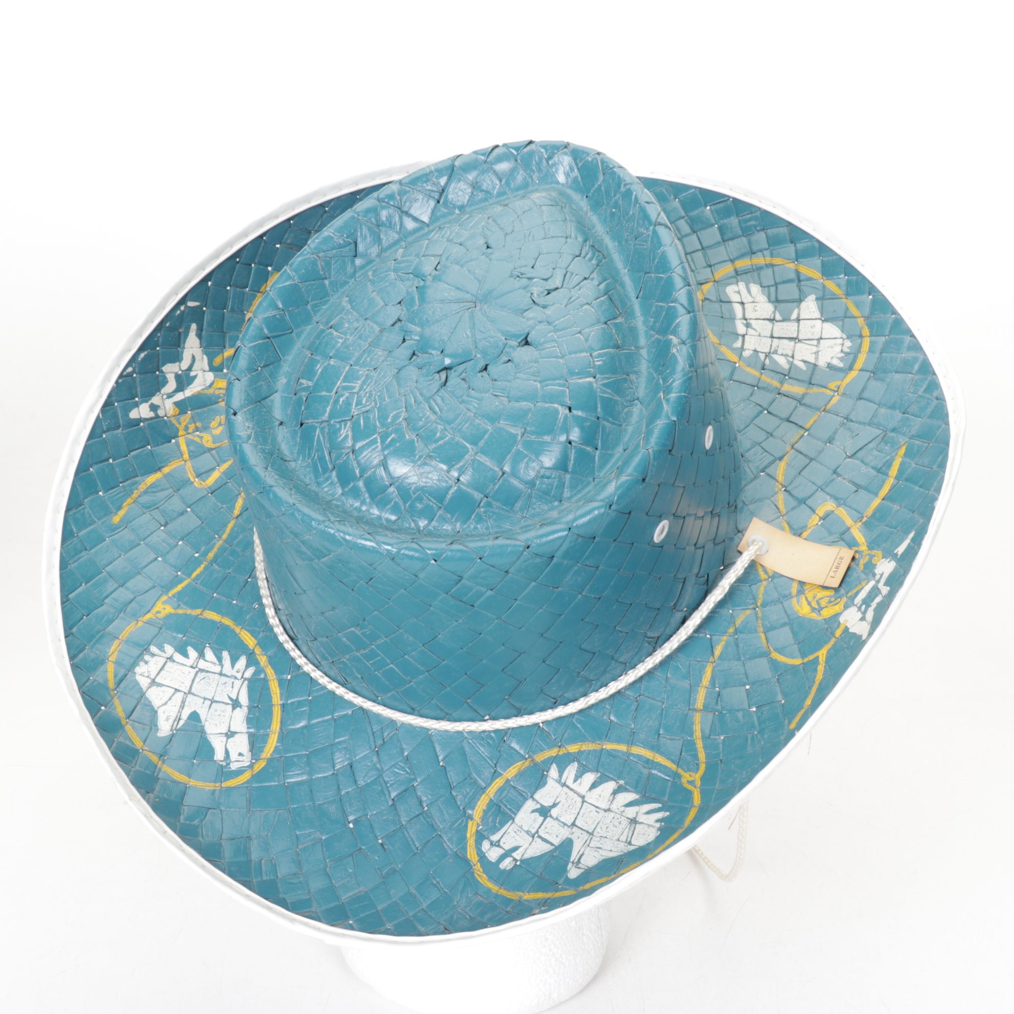 Western Horse Motif on Red, Blue and Yellow Woven Straw Hats, Mid-Late 20th C.