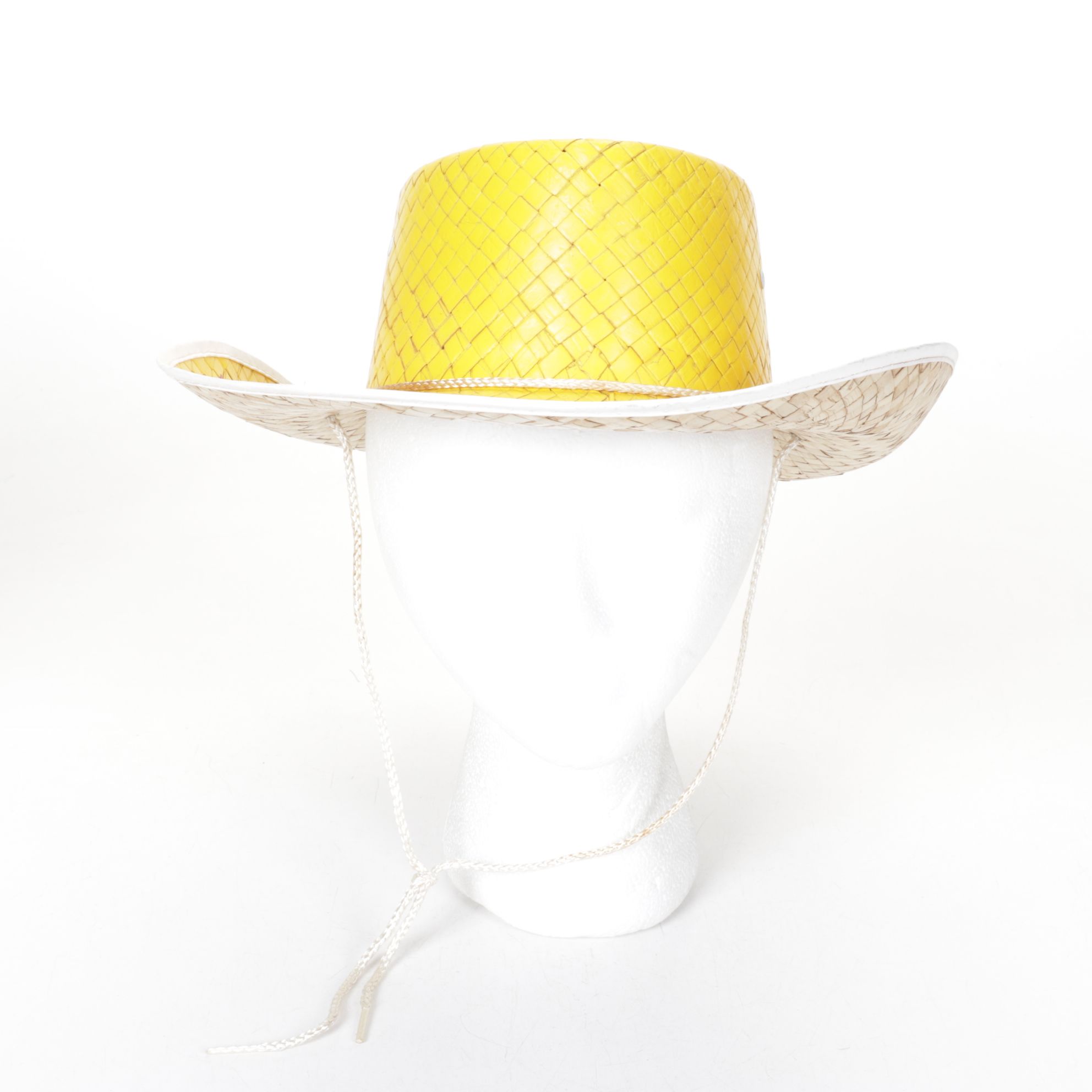 Western Horse Motif on Red, Blue and Yellow Woven Straw Hats, Mid-Late 20th C.