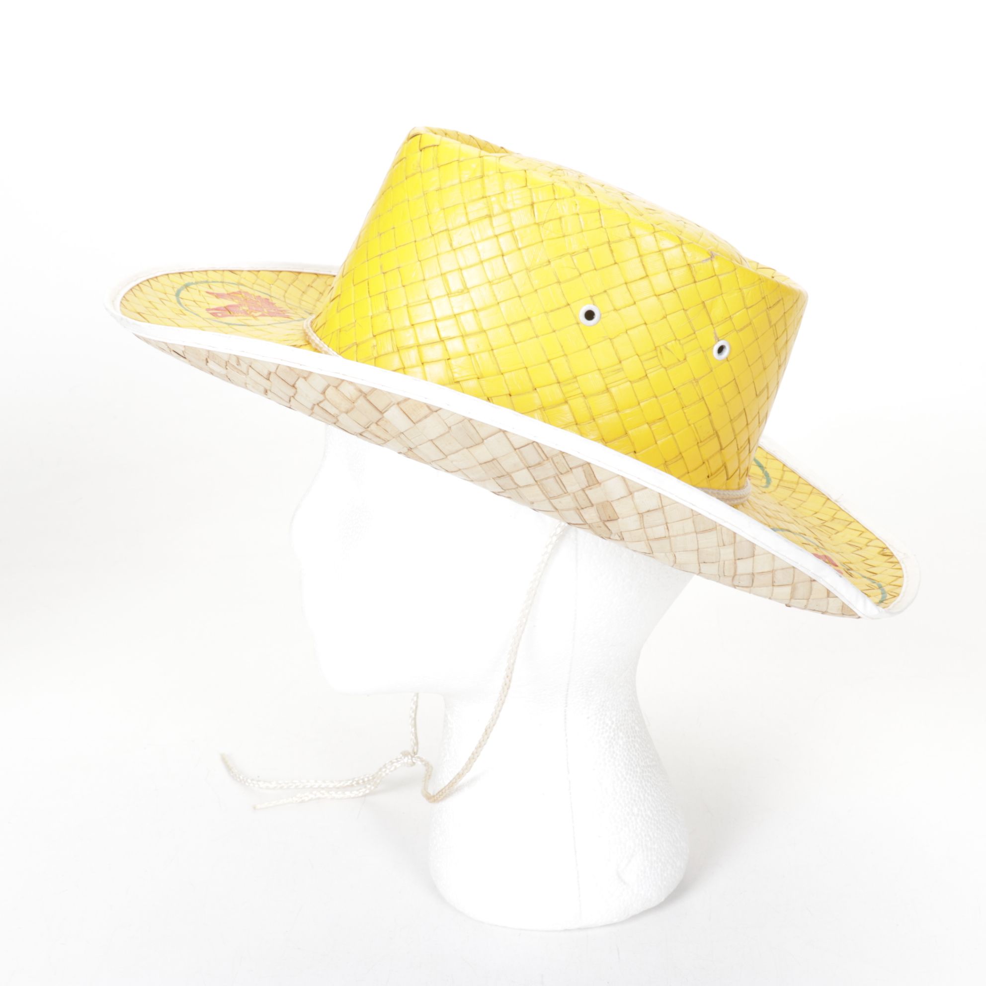 Western Horse Motif on Red, Blue and Yellow Woven Straw Hats, Mid-Late 20th C.