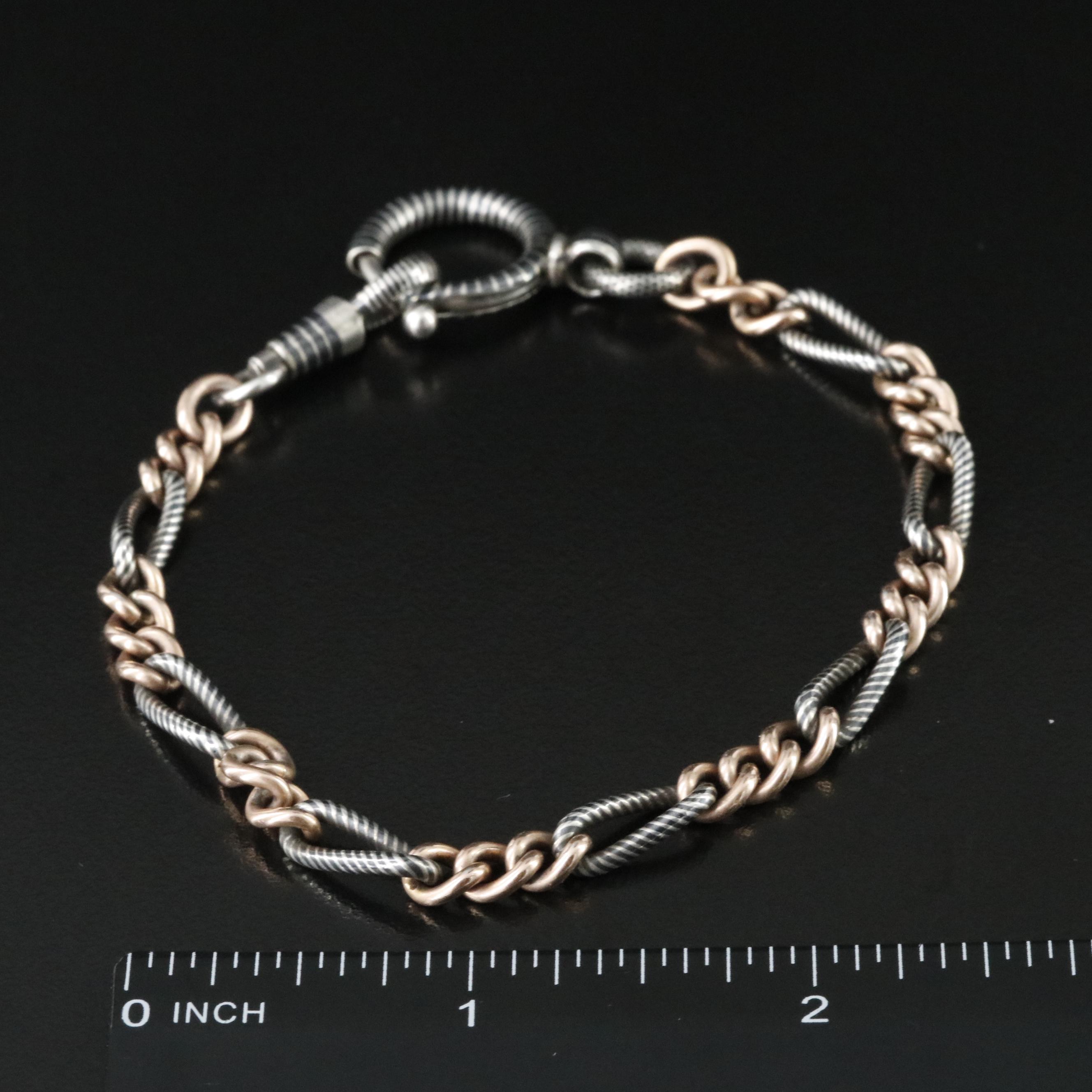 Victorian 900 Silver and 10K Rose Gold Niello Watch Chain