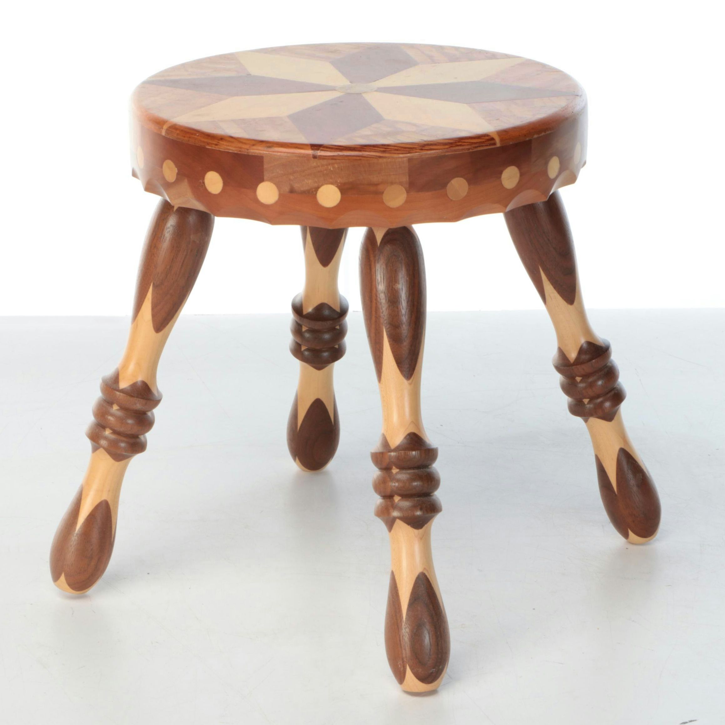 Folk Art Segmented and Turned Wood Stool