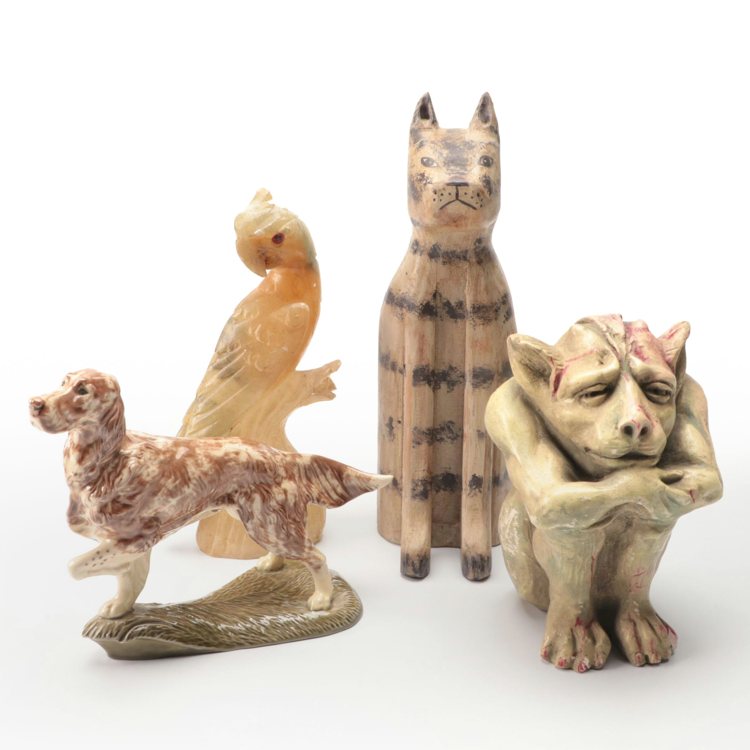 Hand-Carved Hand-Painted Wooden Cat with Animals and Other Figurines