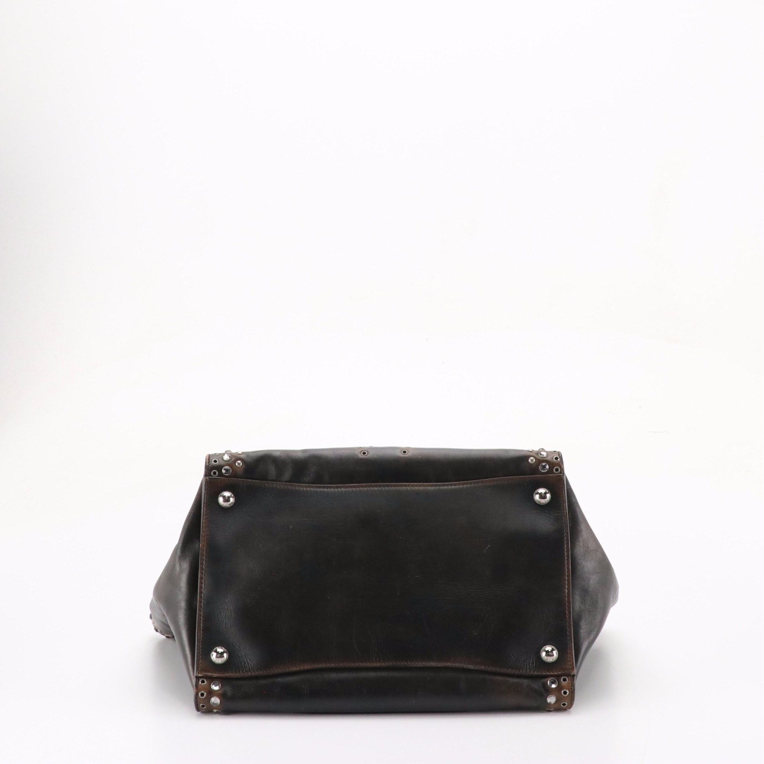 Prada Twin Pocket Two-Way Tote in Vintage Brown Embellished Leather