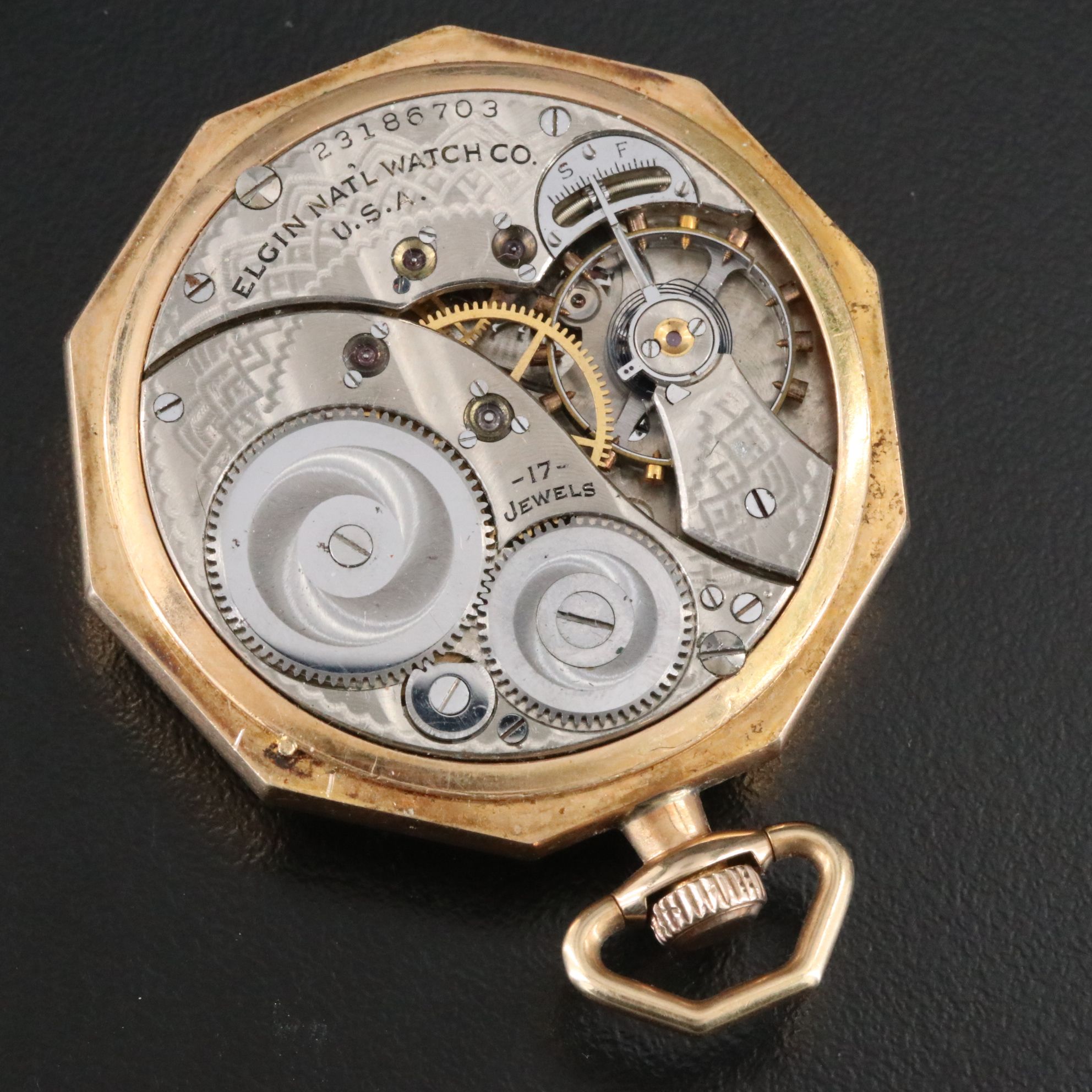 14K Elgin Art Deco Octagon Pocket Watch