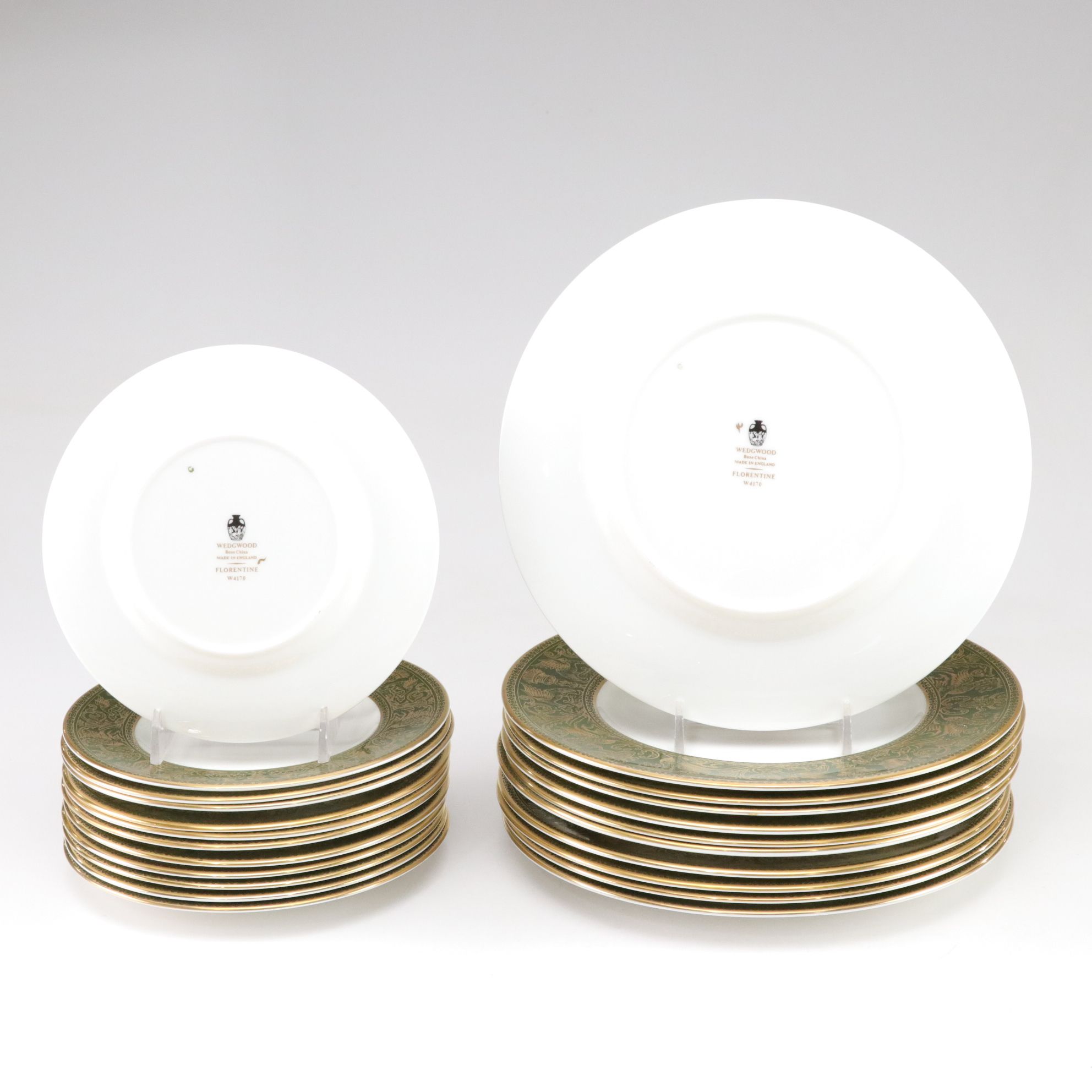 Wedgwood "Florentine" Dark Green Rim Bone China Dinnerware