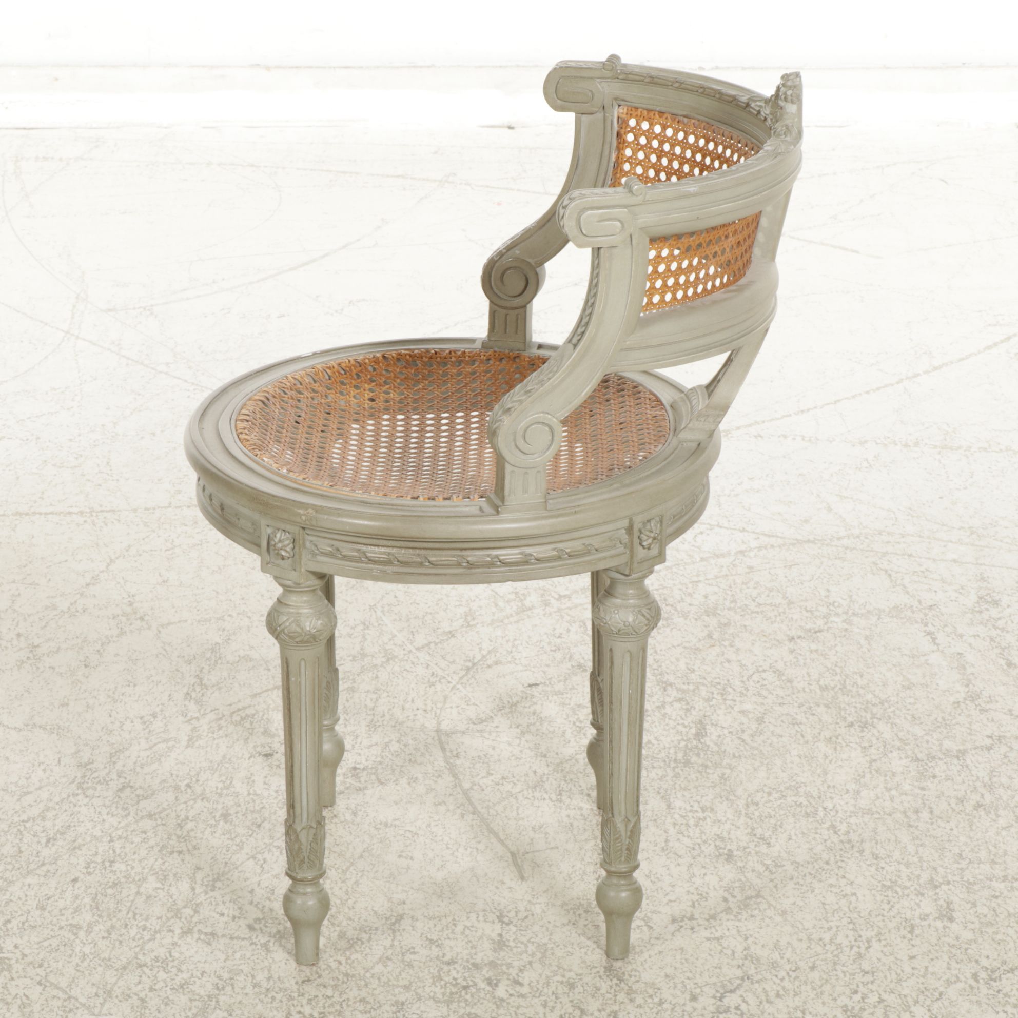 Louis XVI Style Painted Boudoir Chair with Woven Cane Seat