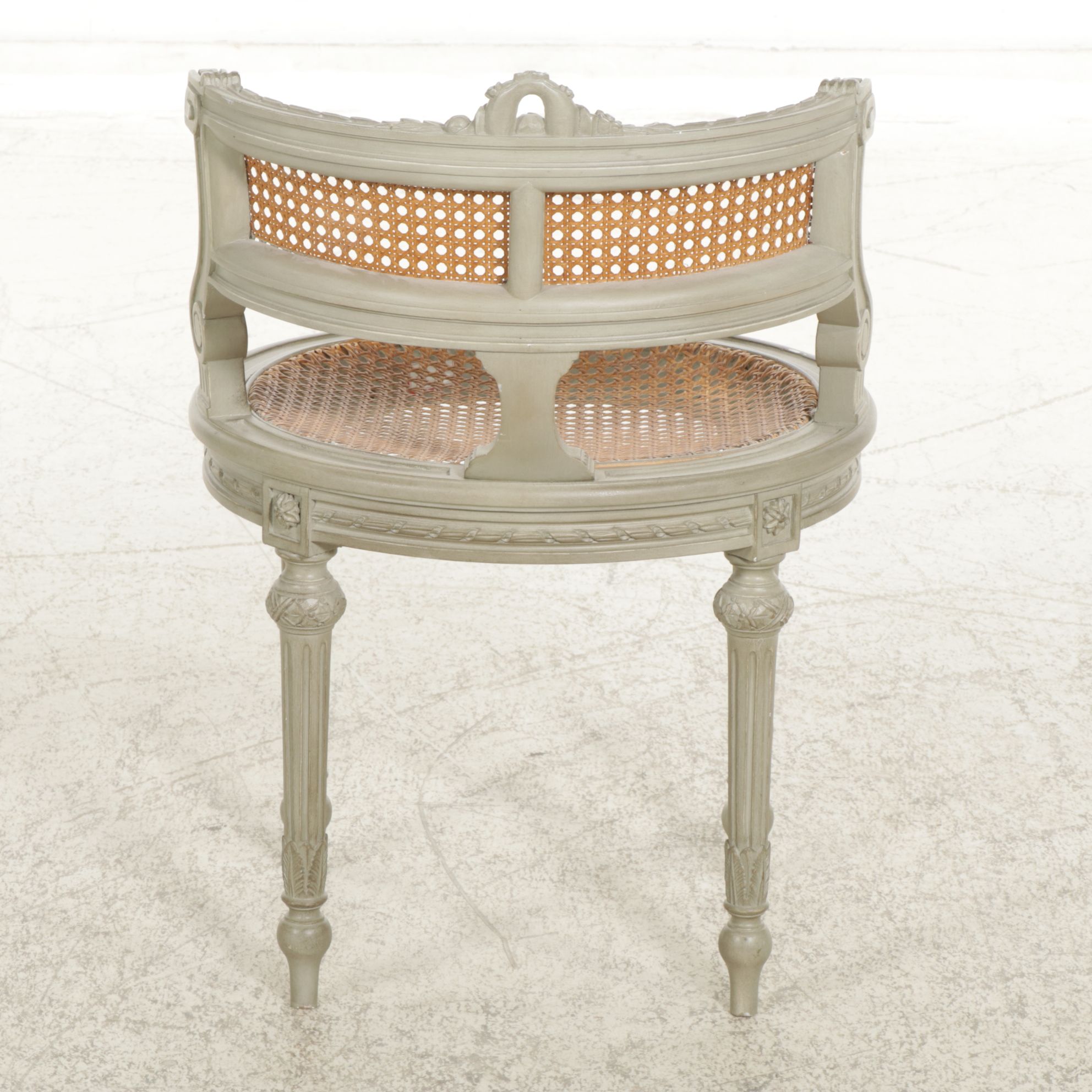 Louis XVI Style Painted Boudoir Chair with Woven Cane Seat