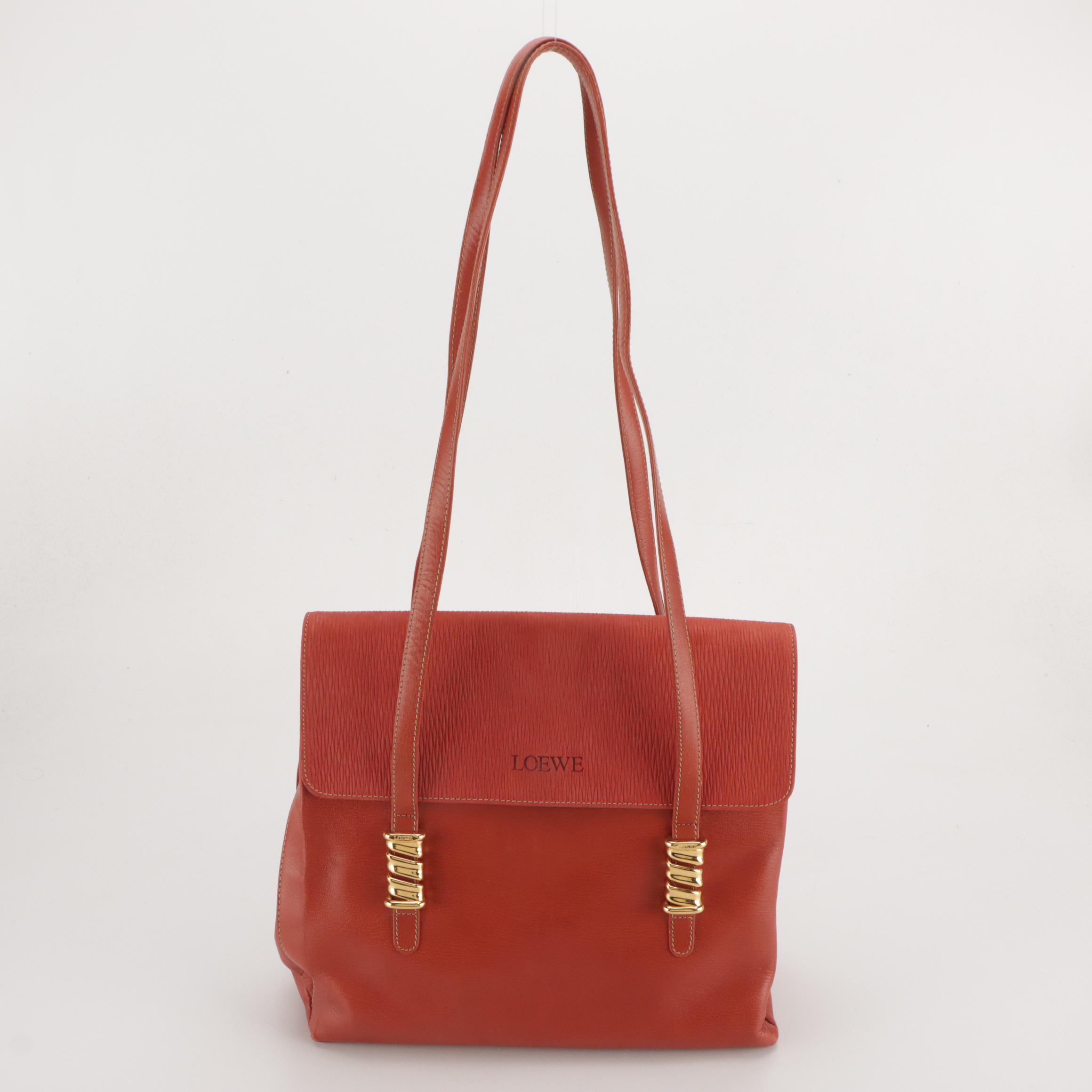 Loewe Velazquez Shoulder Bag Orange Textured Suede and Leather