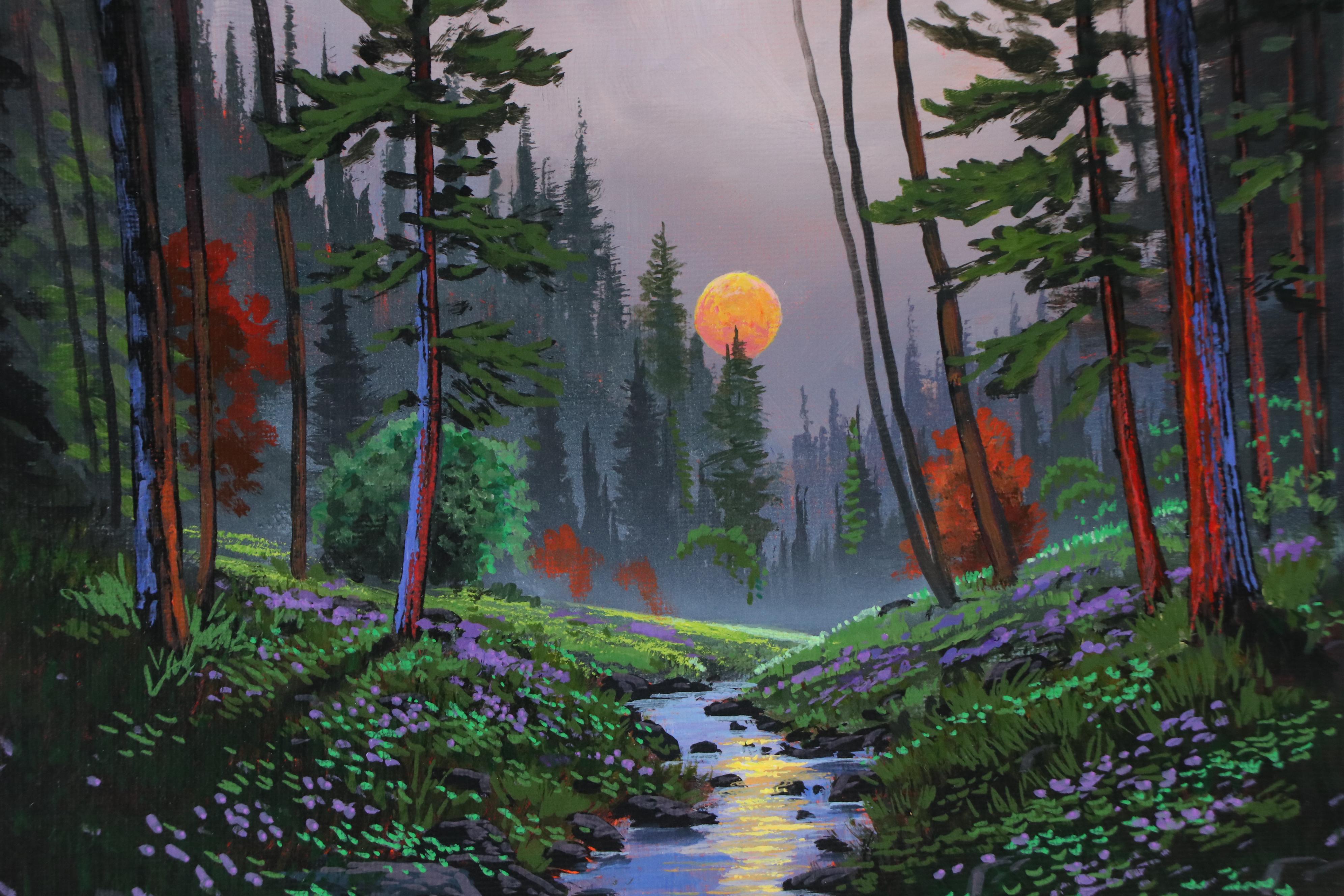 Doug "Bumo" Johnpeer Sunset Landscape Oil Painting "Full Moon," 2025