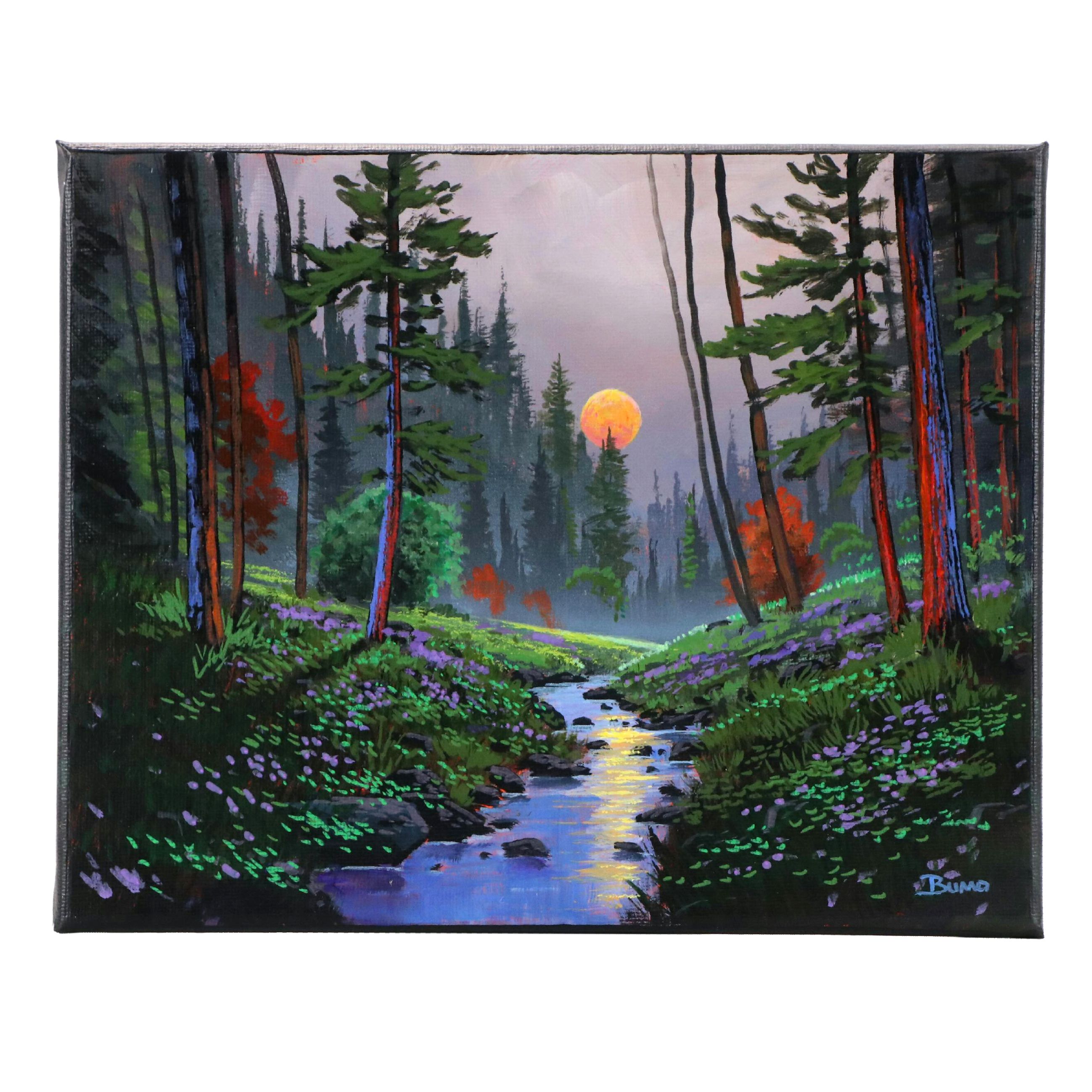 Doug "Bumo" Johnpeer Sunset Landscape Oil Painting "Full Moon," 2025