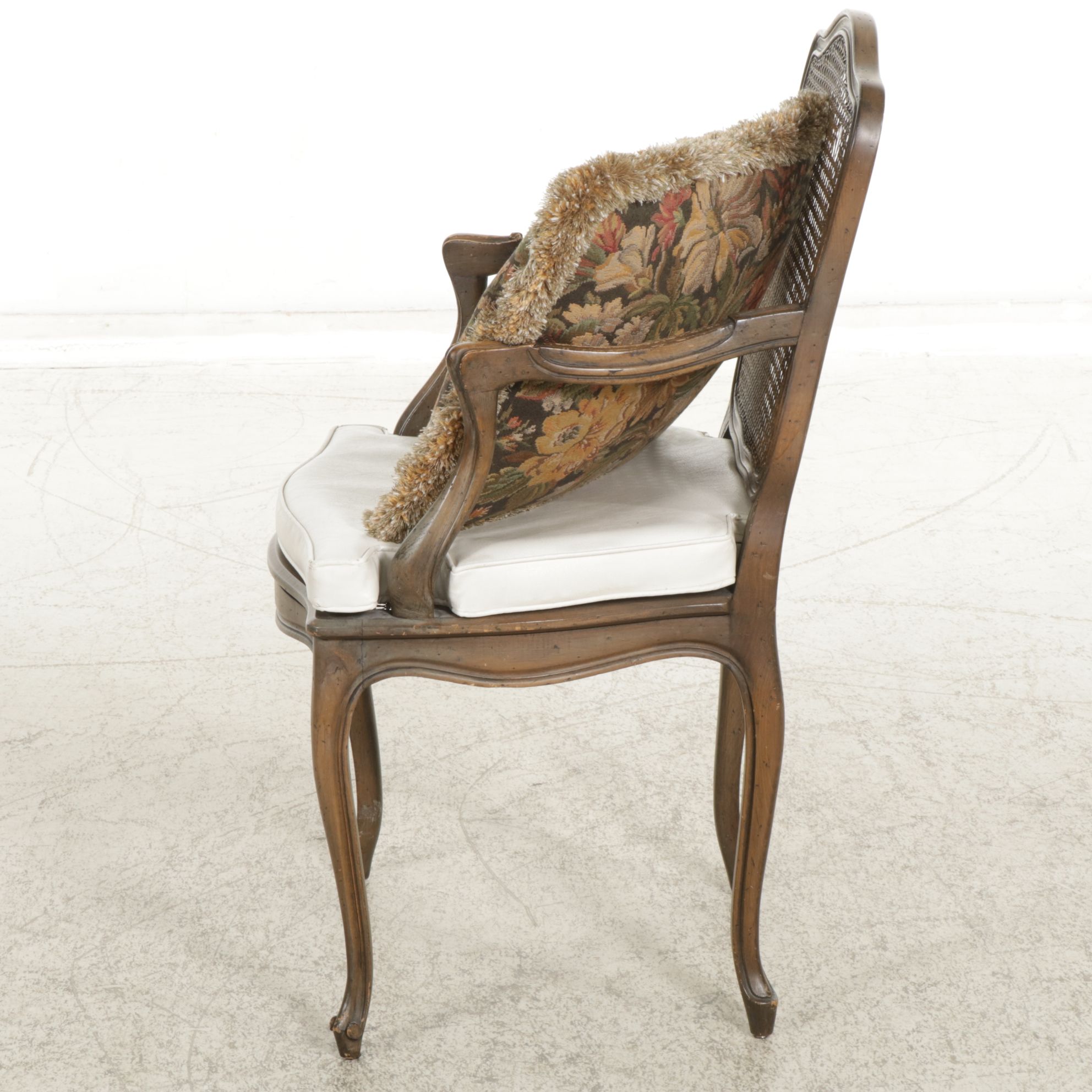 French Provincial Fauteuil with Woven Cane Seat and Back and Seat Cushion