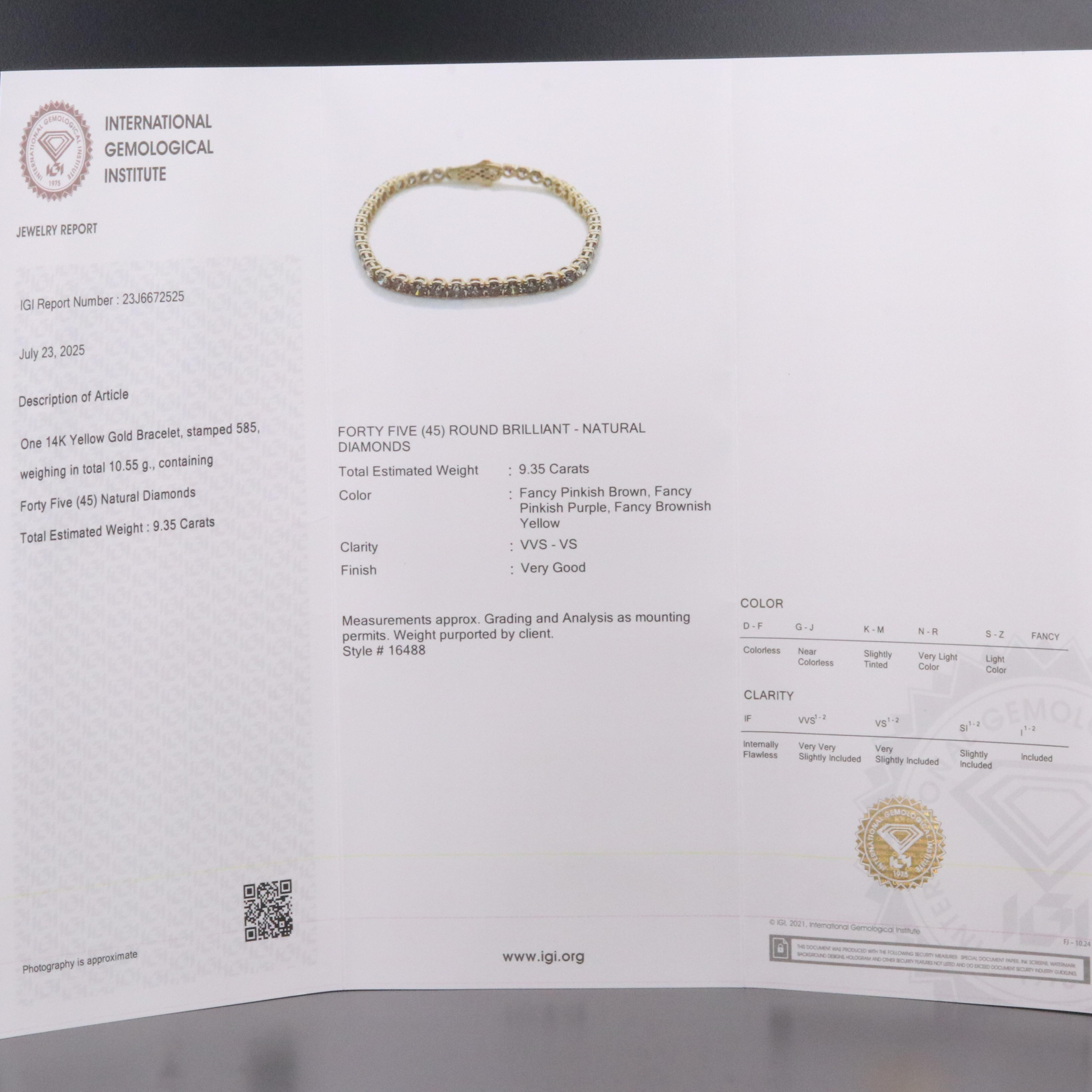 14K 9.35 CTW Diamond Bracelet with IGI Jewelry Report