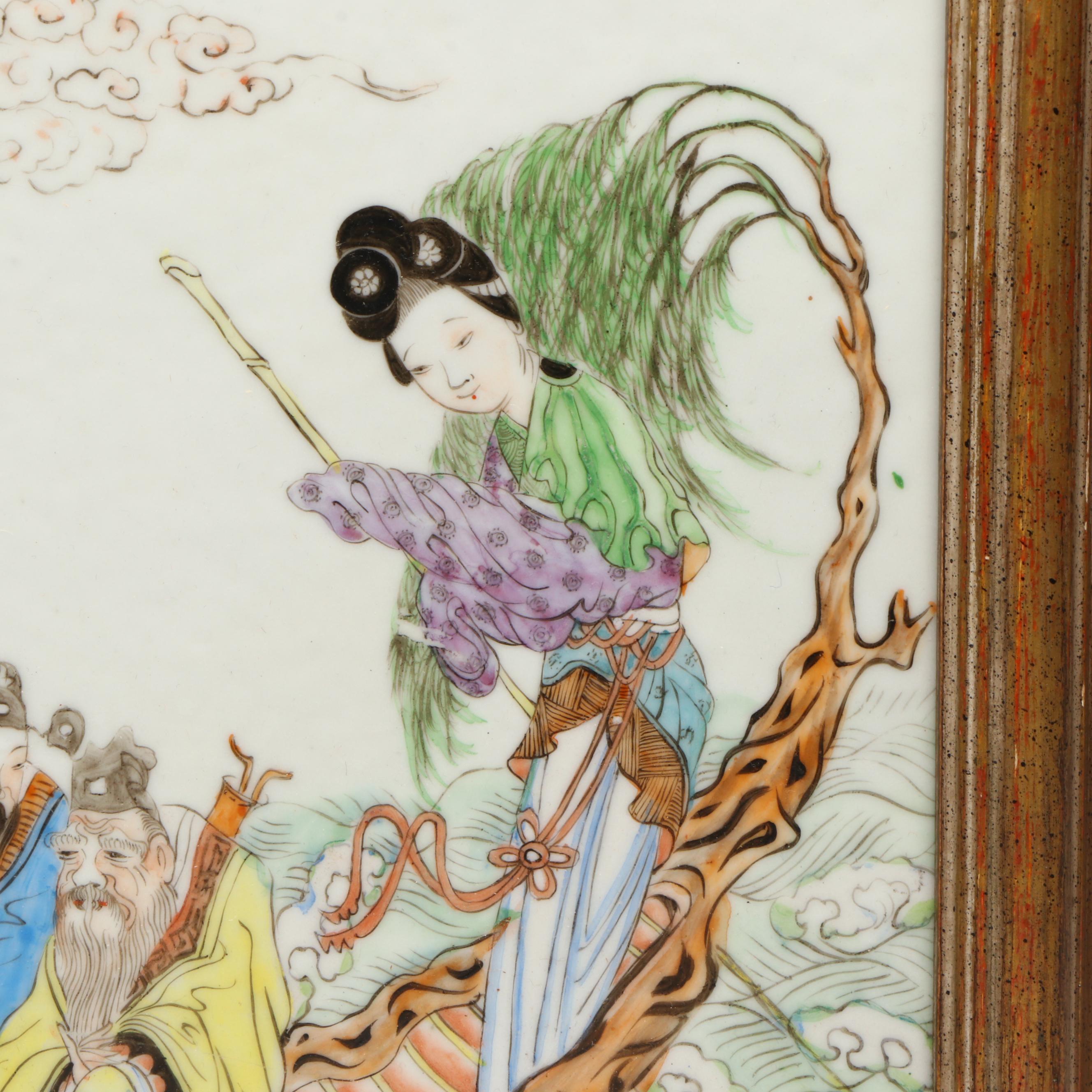 Antique/Vintage Chinese Republic Period Hand-Painted Porcelain Tile