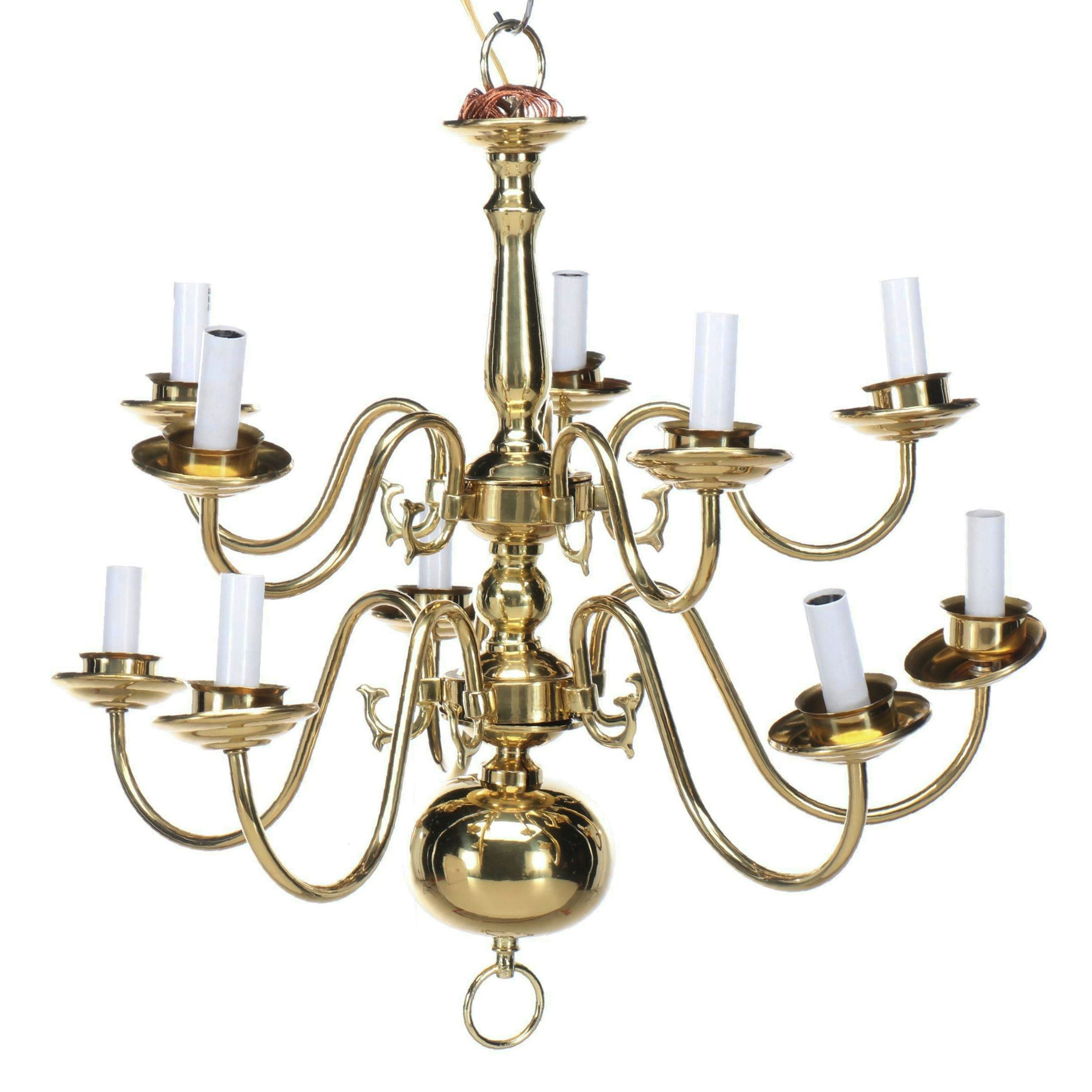 Prestigeline Dutch Baroque Polished Brass Ten-Arm Chandelier